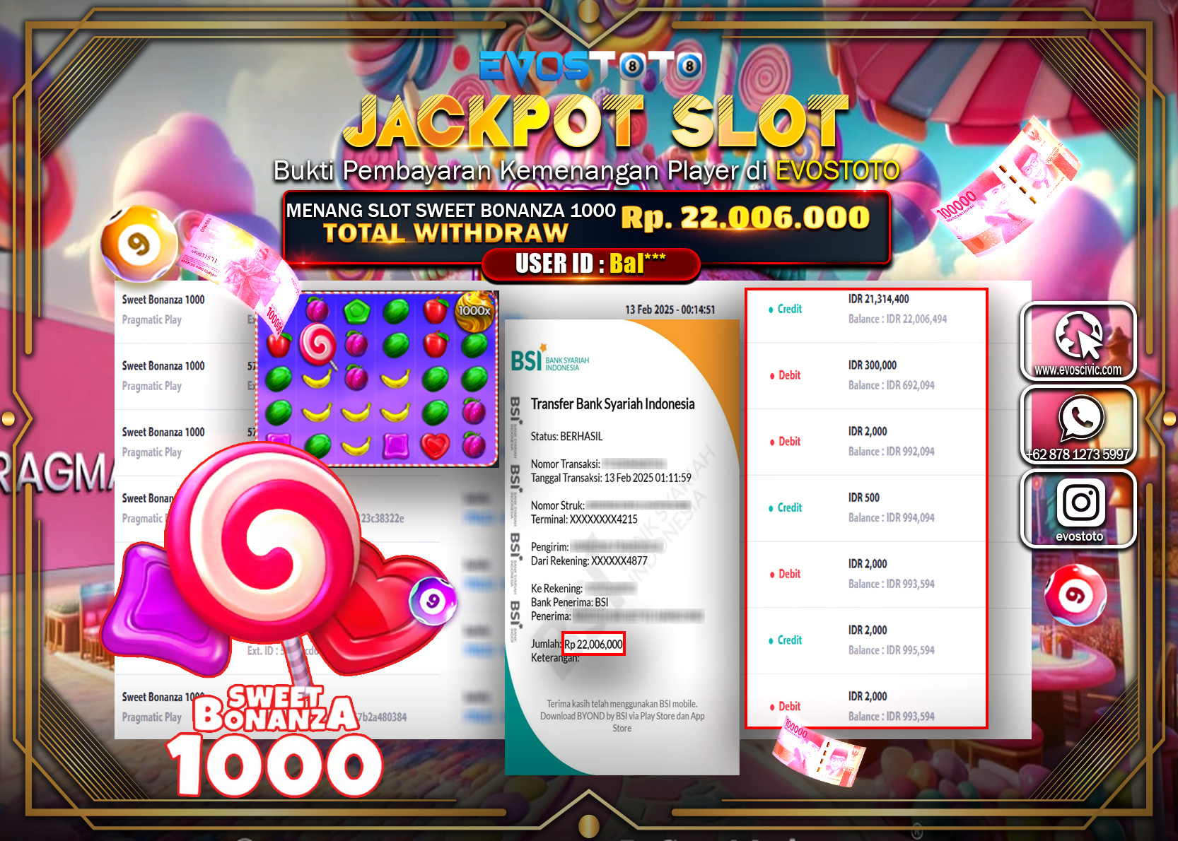 PEMBAYARAN JACKPOT SLOT SWEET BONANZA 1000 Rp.22.006.000 DI BAYAR LANGSUNG !