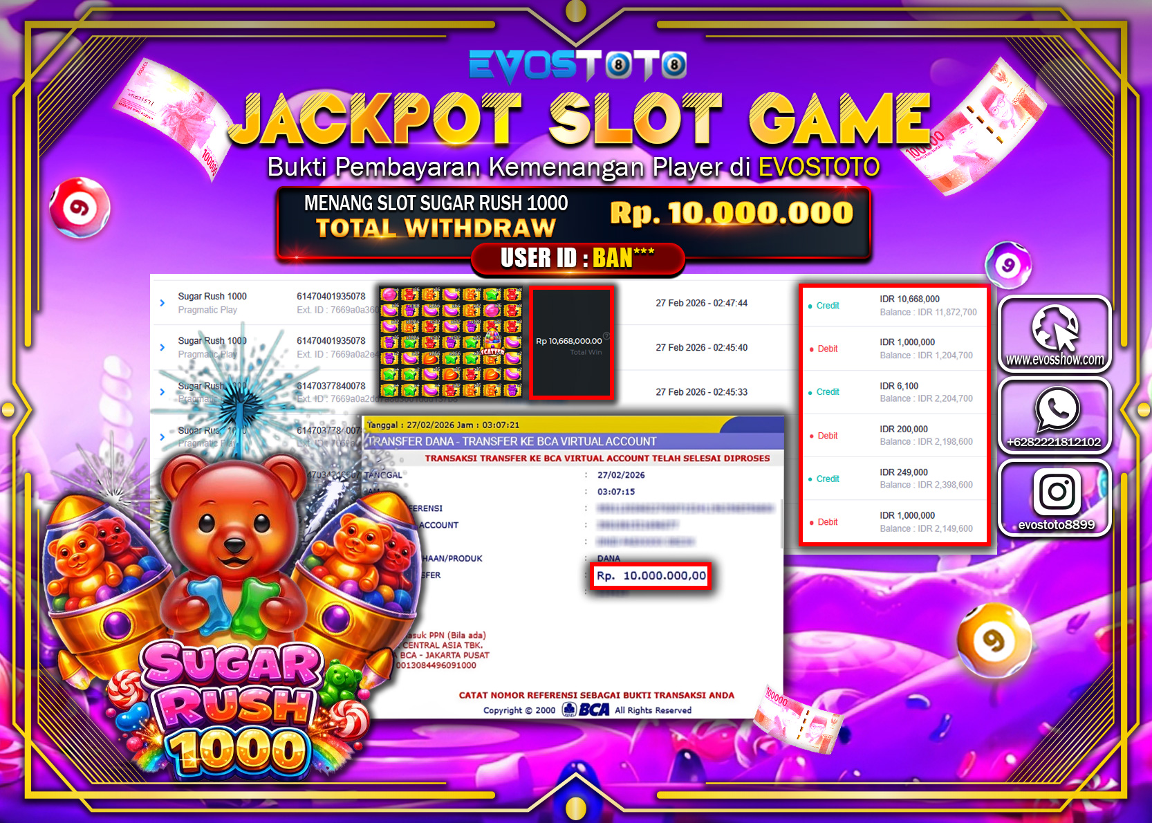 PEMBAYARAN JACKPOT SLOT SUGAR RUSH 1000 Rp.10.000.000 DI BAYAR LANGSUNG !