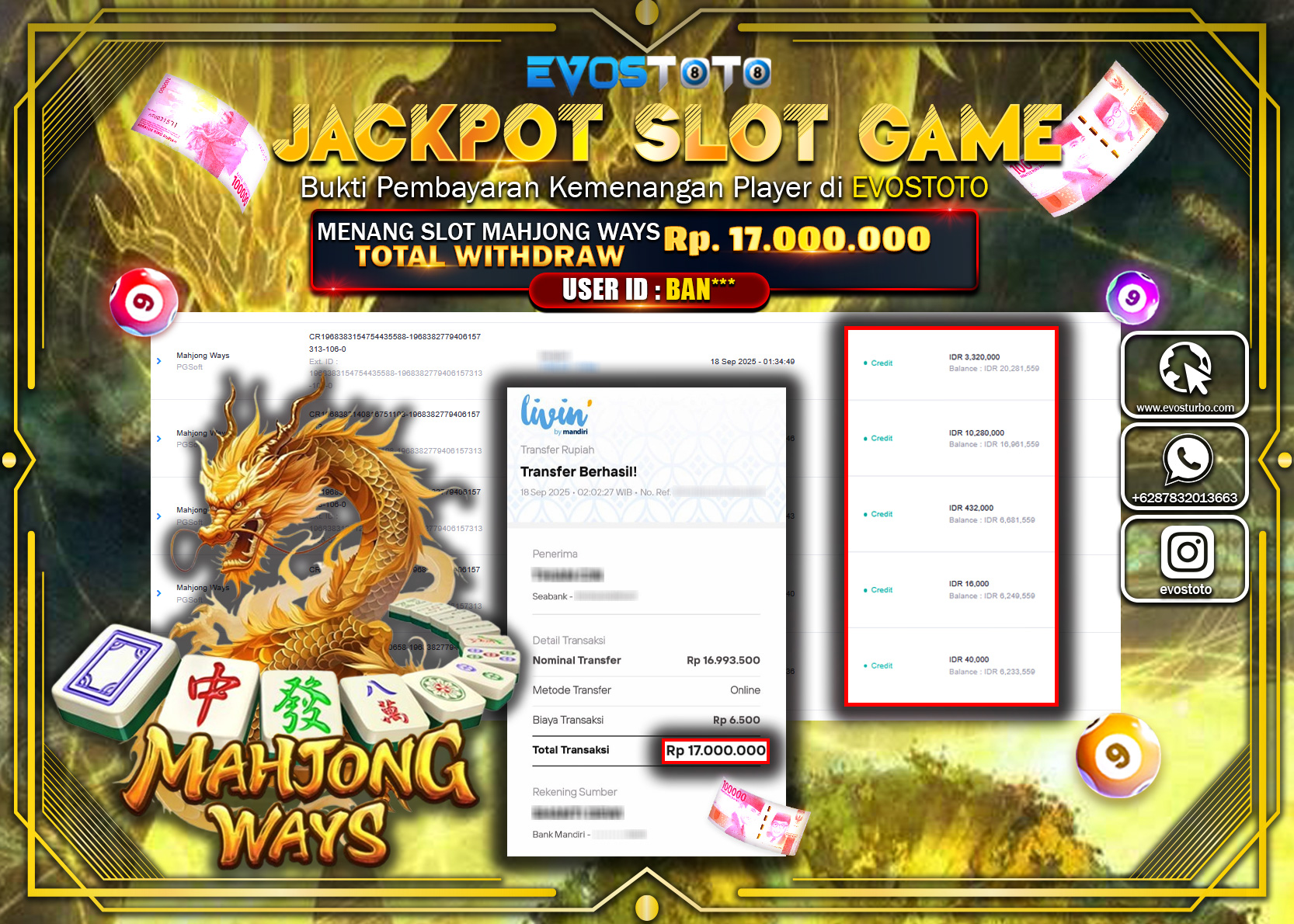 PEMBAYARAN JACKPOT SLOT MAHJONG WAYS Rp17.000.000 DI BAYAR LANGSUNG !