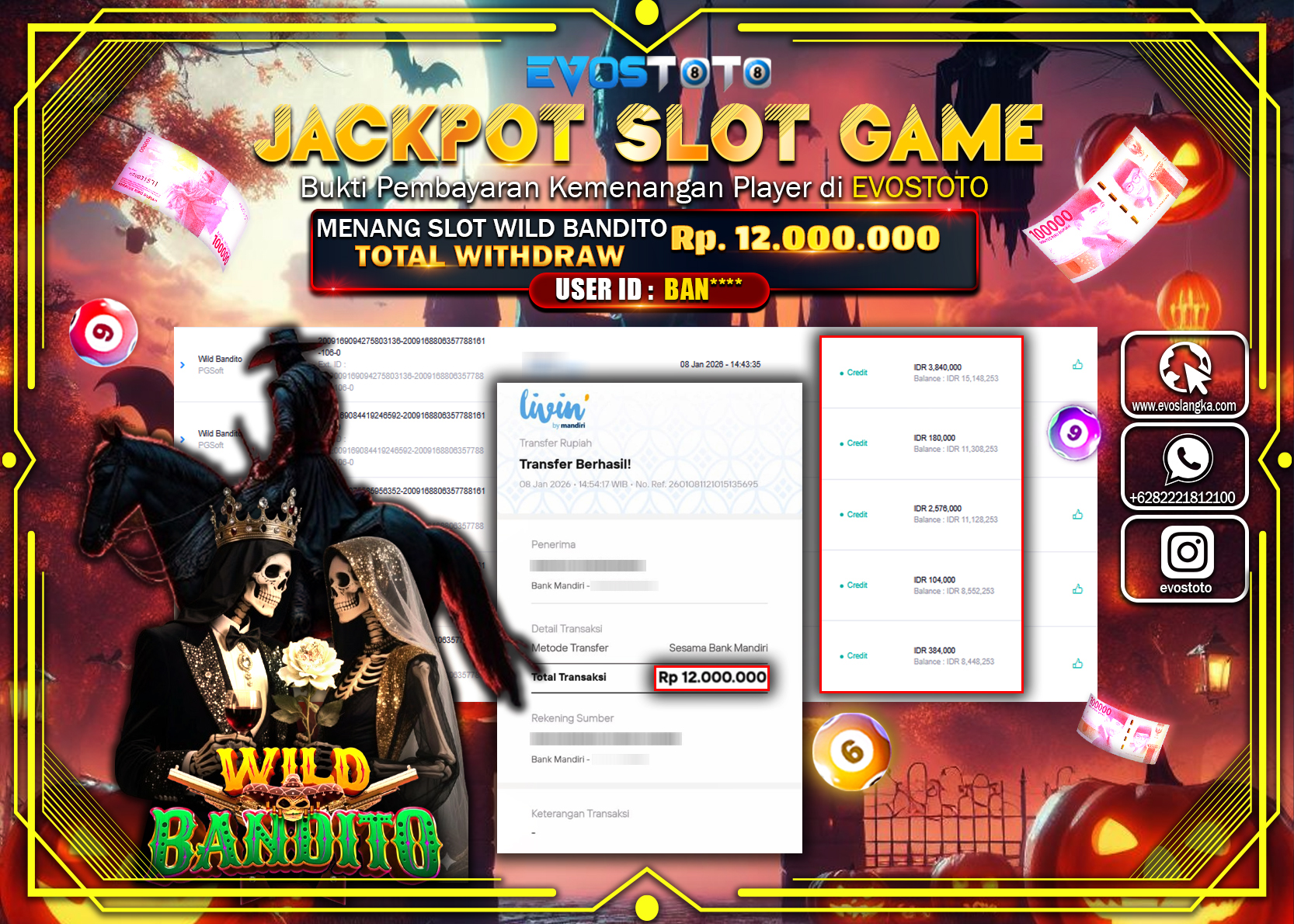 PEMBAYARAN JACKPOT SLOT WILD BANDITO Rp.12.000.000 DI BAYAR LANGSUNG !