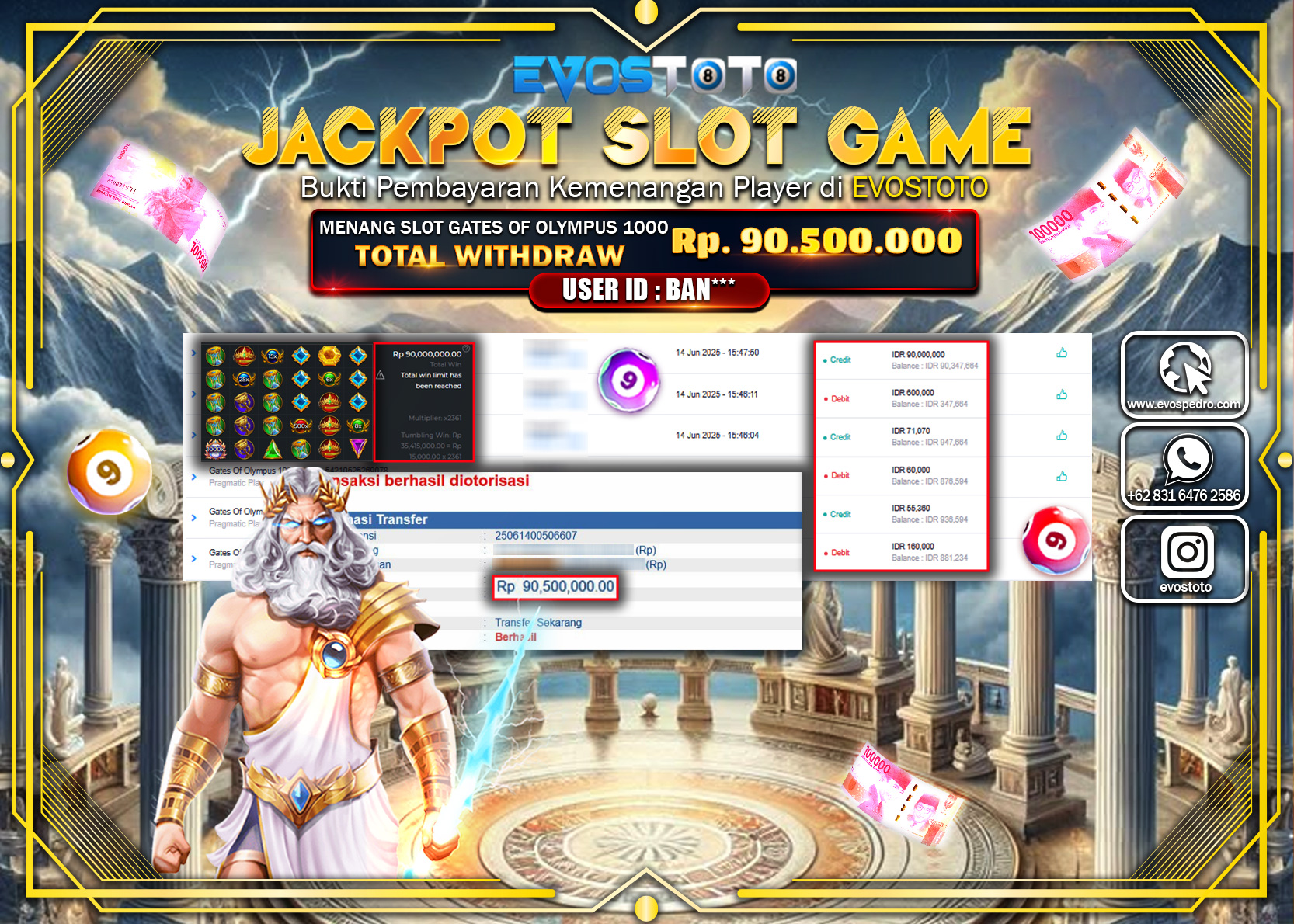 PEMBAYARAN JACKPOT SLOT GATES OF OLYMPUS 1000 90.500.000 DI BAYAR LANGSUNG !