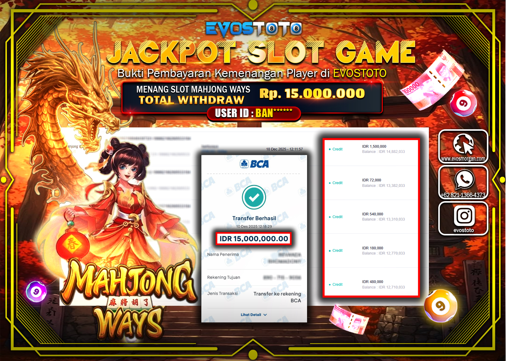 PEMBAYARAN JACKPOT SLOT MAHJONG WAYS Rp.15.000.000 DI BAYAR LANGSUNG !