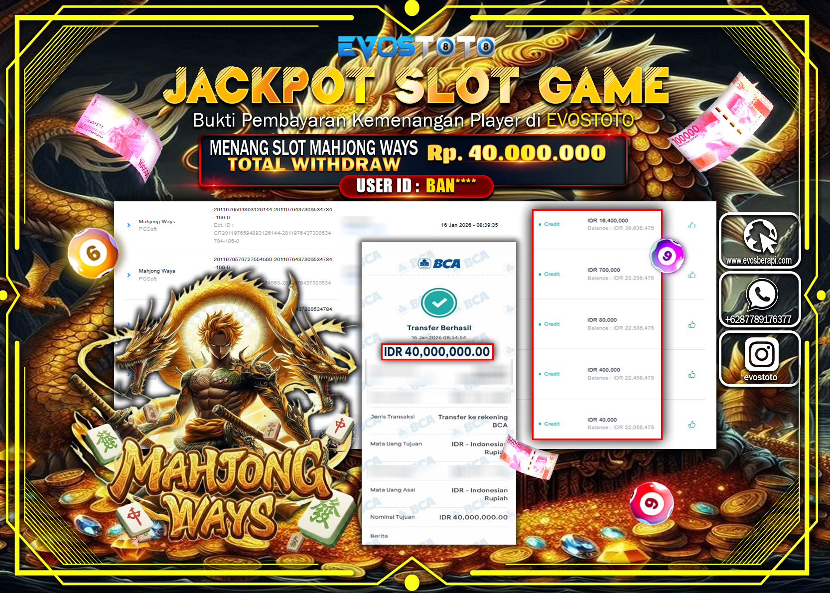 PEMBAYARAN JACKPOT SLOT MAHJONG WAYS Rp.40.000.000 DI BAYAR LANGSUNG !