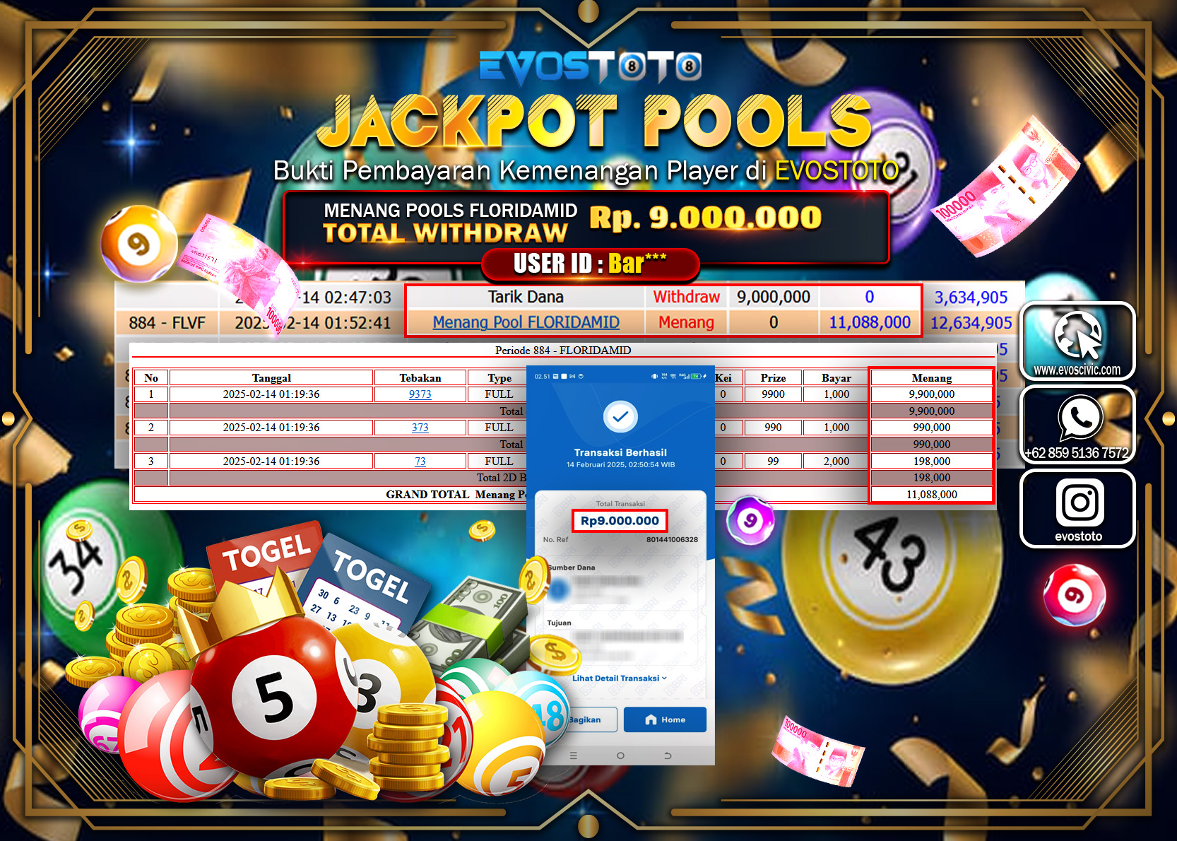 PEMBAYARAN JACKPOT POOLS FLORIIDAMID Rp.9.000.000 DI BAYAR LANGSUNG !