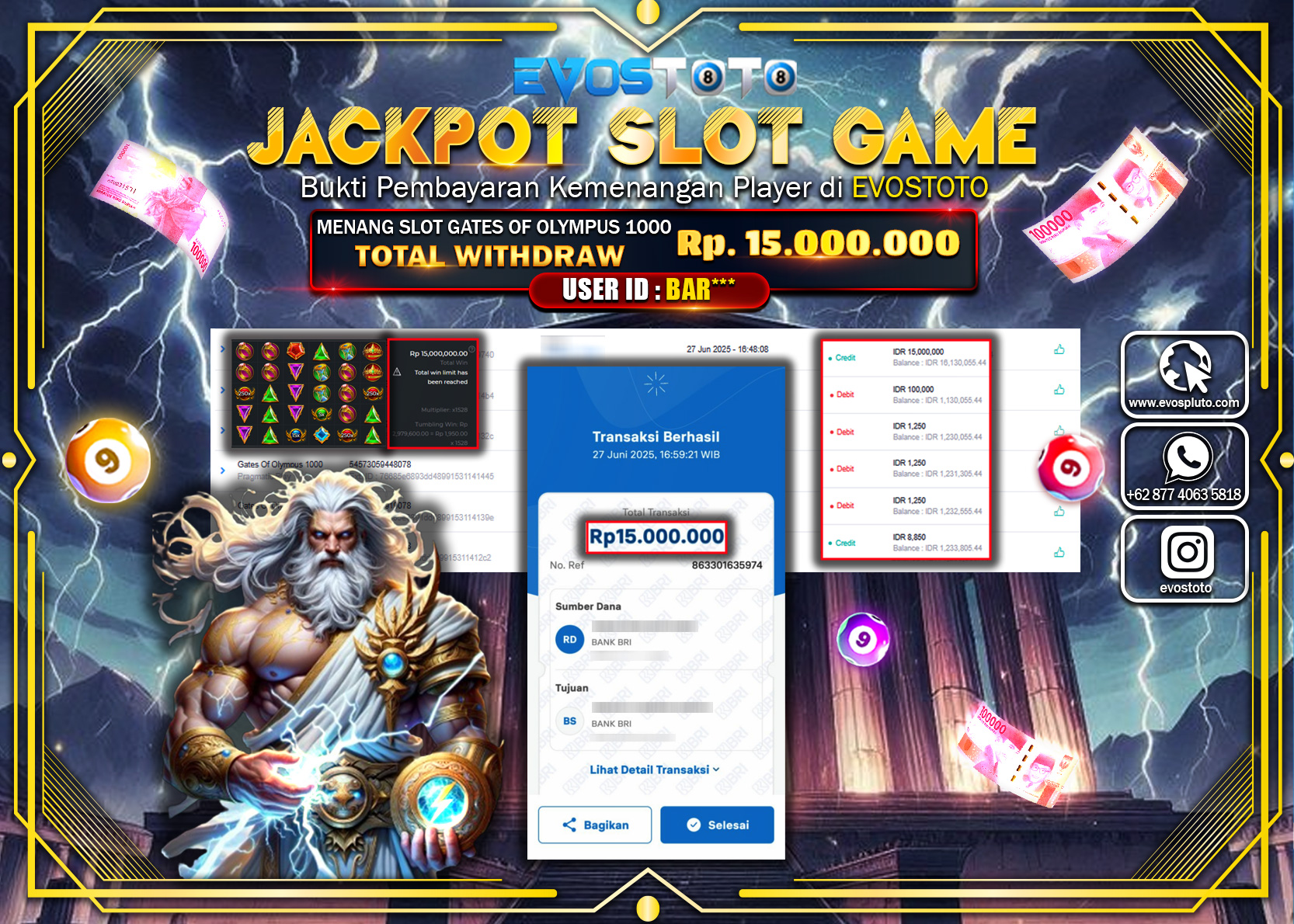 PEMBAYARAN JACKPOT SLOT GATES OF OLYMPUS 1000 RP15.000.000 DI BAYAR LANGSUNG !