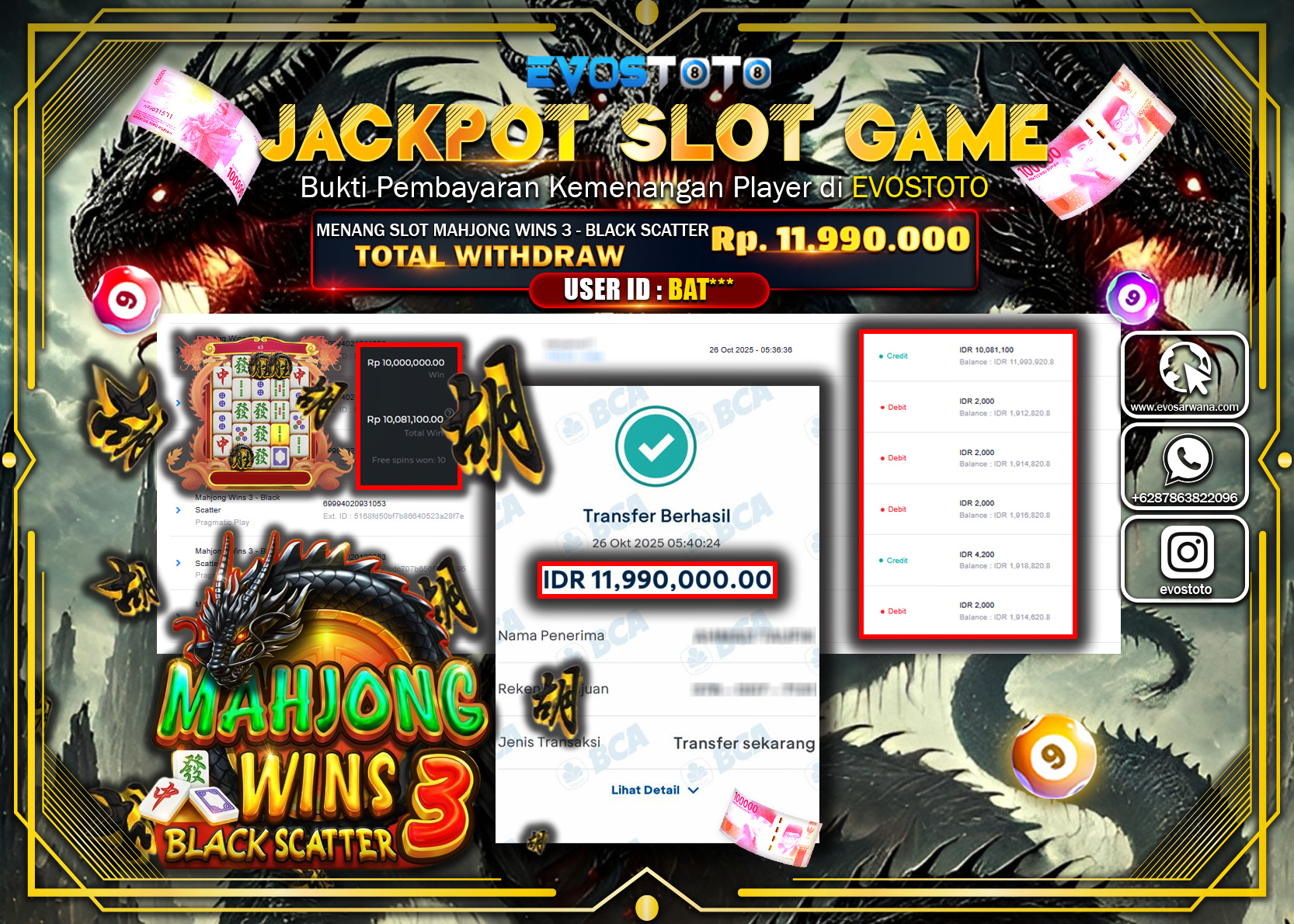 PEMBAYARAN JACKPOT SLOT MAHJONG WINS 3 - BLACK SCATTER Rp11.990.000 DI BAYAR LANGSUNG !