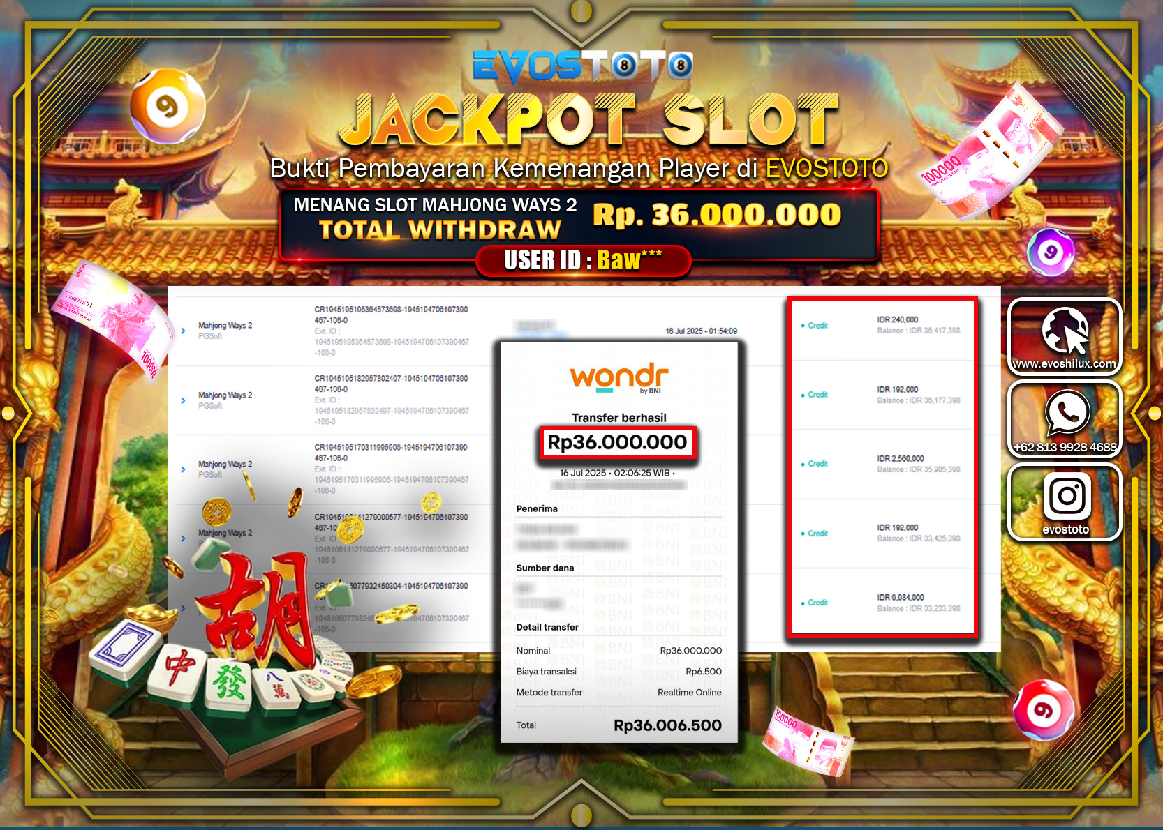 PEMBAYARAN JACKPOT SLOT MAHJONG WAYS 2 Rp.36.000.000 DI BAYAR LANGSUNG !