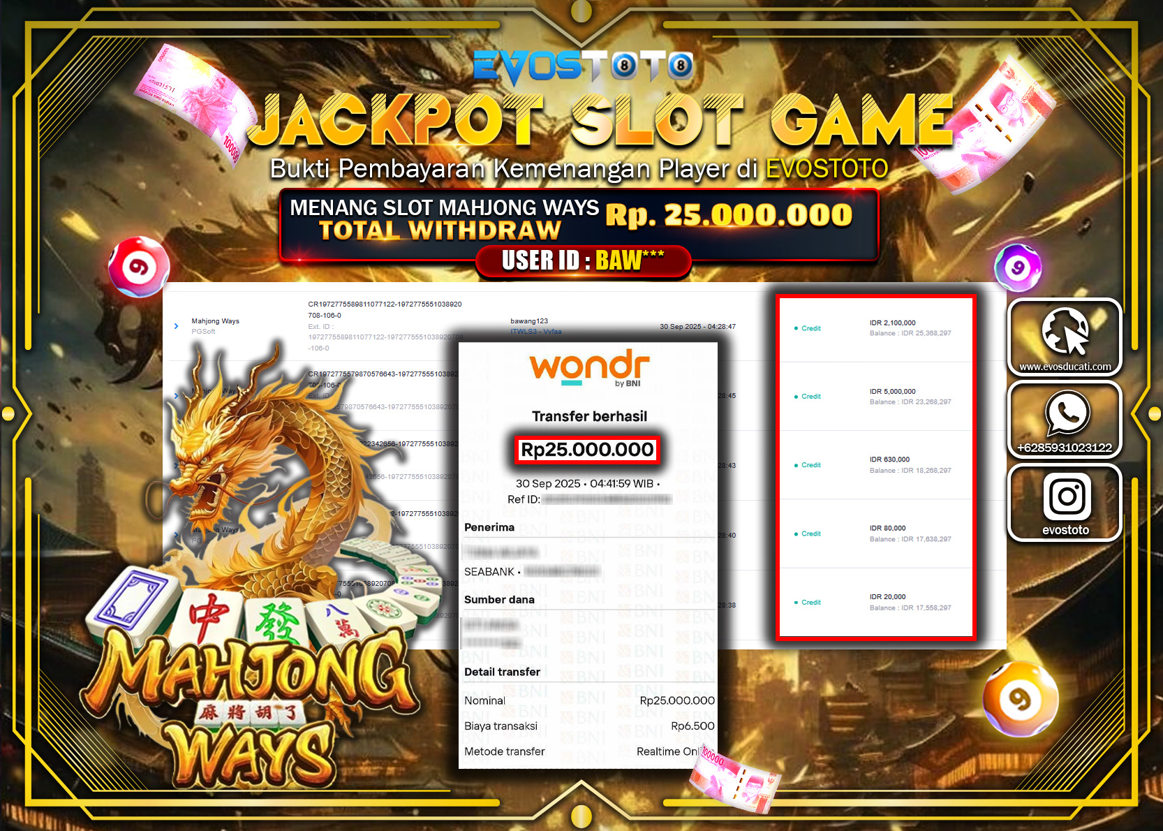 PEMBAYARAN JACKPOT SLOT MAHJONG WAYS Rp25.000.000 DI BAYAR LANGSUNG !