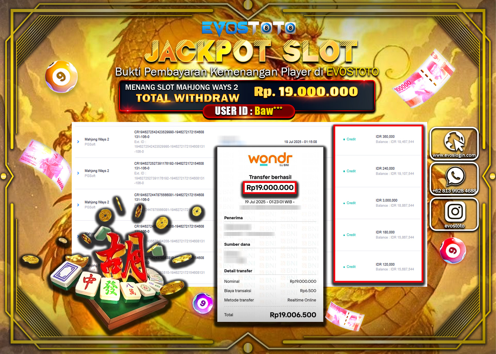 PEMBAYARAN JACKPOT SLOT MAHJONG WAYS 2 RP19.000.000 DI BAYAR LANGSUNG !