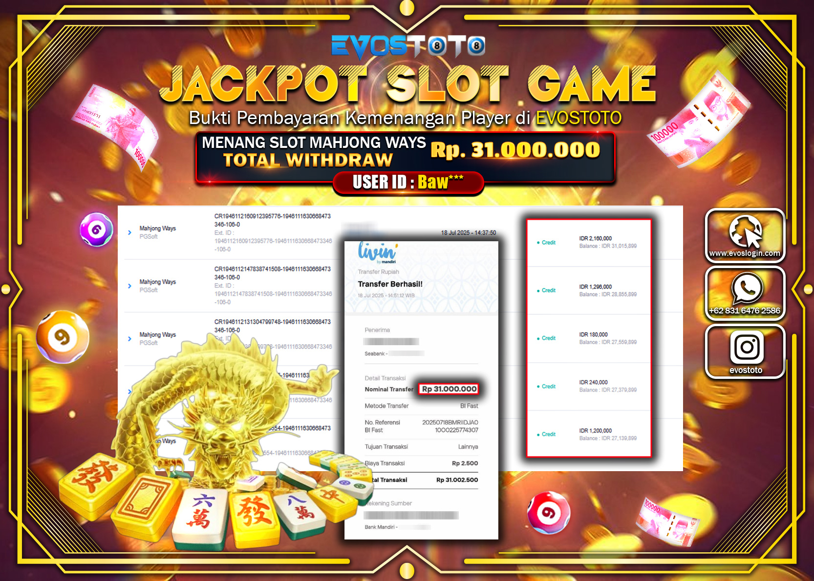 PEMBAYARAN JACKPOT SLOT MAHJONG WAYS Rp.31.000.000 DI BAYAR LANGSUNG !