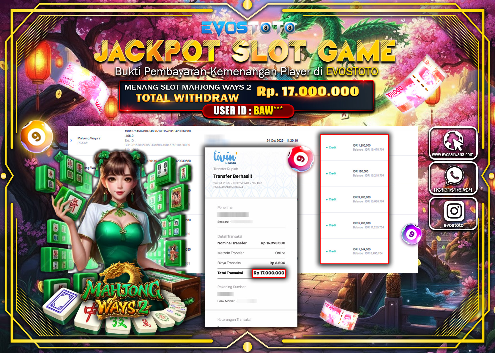 PEMBAYARAN JACKPOT SLOT MAHJONG WAYS 2 Rp17.000.000 DI BAYAR LANGSUNG !