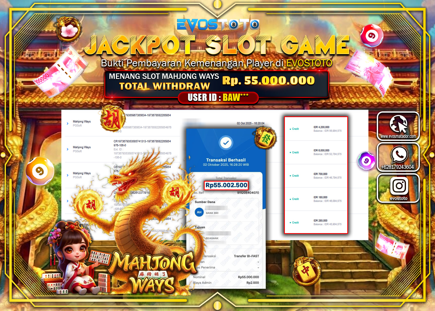 PEMBAYARAN JACKPOT SLOT MAHJONG WAYS  Rp55.000.000 DI BAYAR LANGSUNG !
