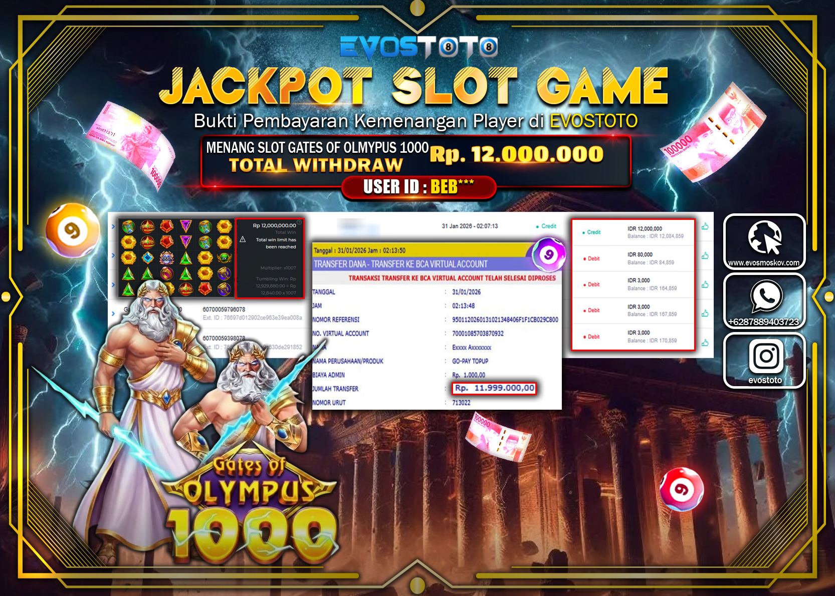 PEMBAYARAN JACKPOT SLOT GATES OF OLYMPUS 1000 Rp.12.000.000 DI BAYAR LANGSUNG !