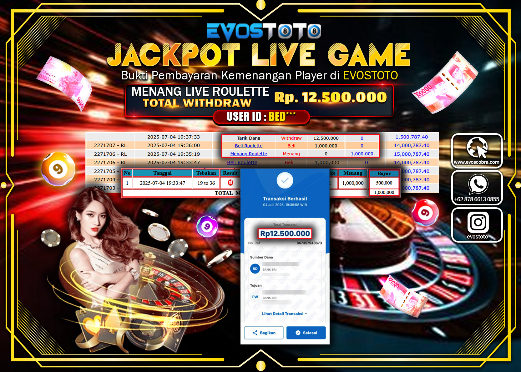 PEMBAYARAN JACKPOT LIVE GAME ROULETTE RP12.500.000 DI BAYAR LANGSUNG !