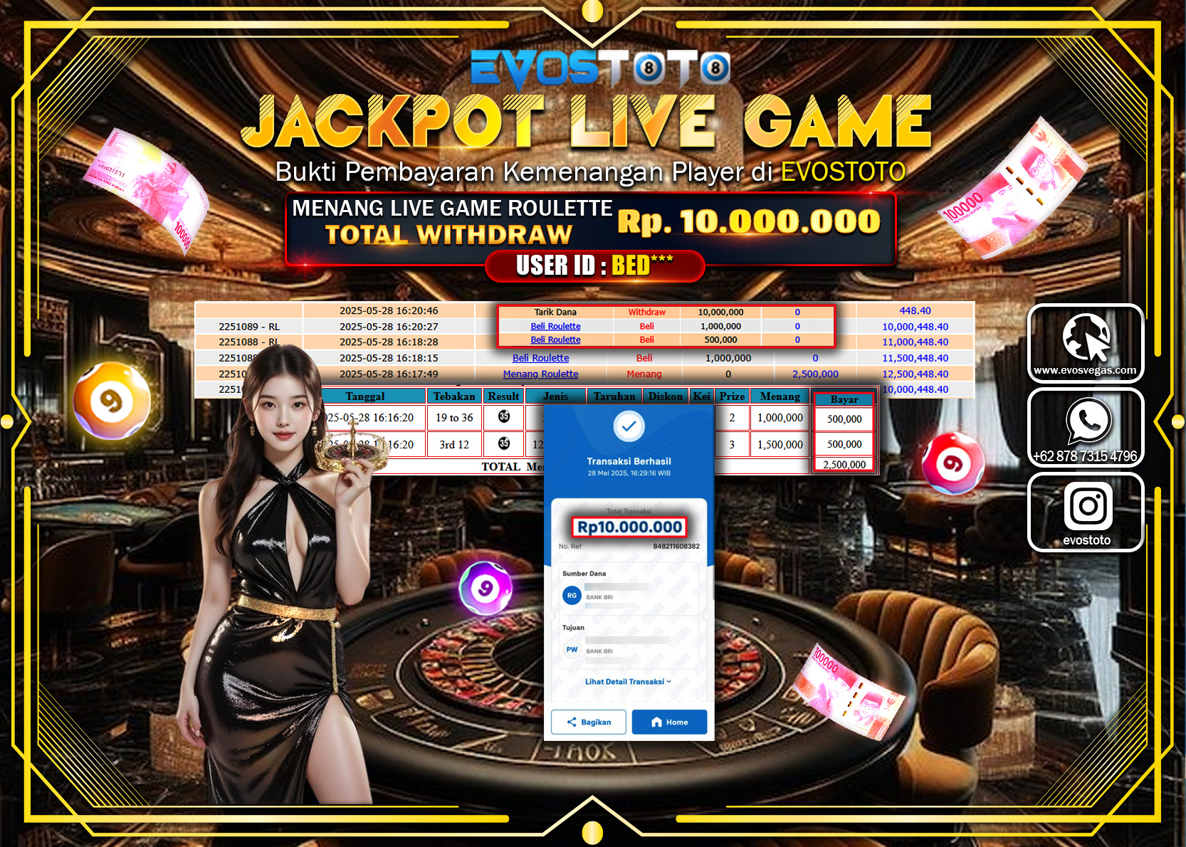 PEMBAYARAN JACKPOT LIVE GAME ROULETTE Rp.10.000.000 DI BAYAR LANGSUNG !