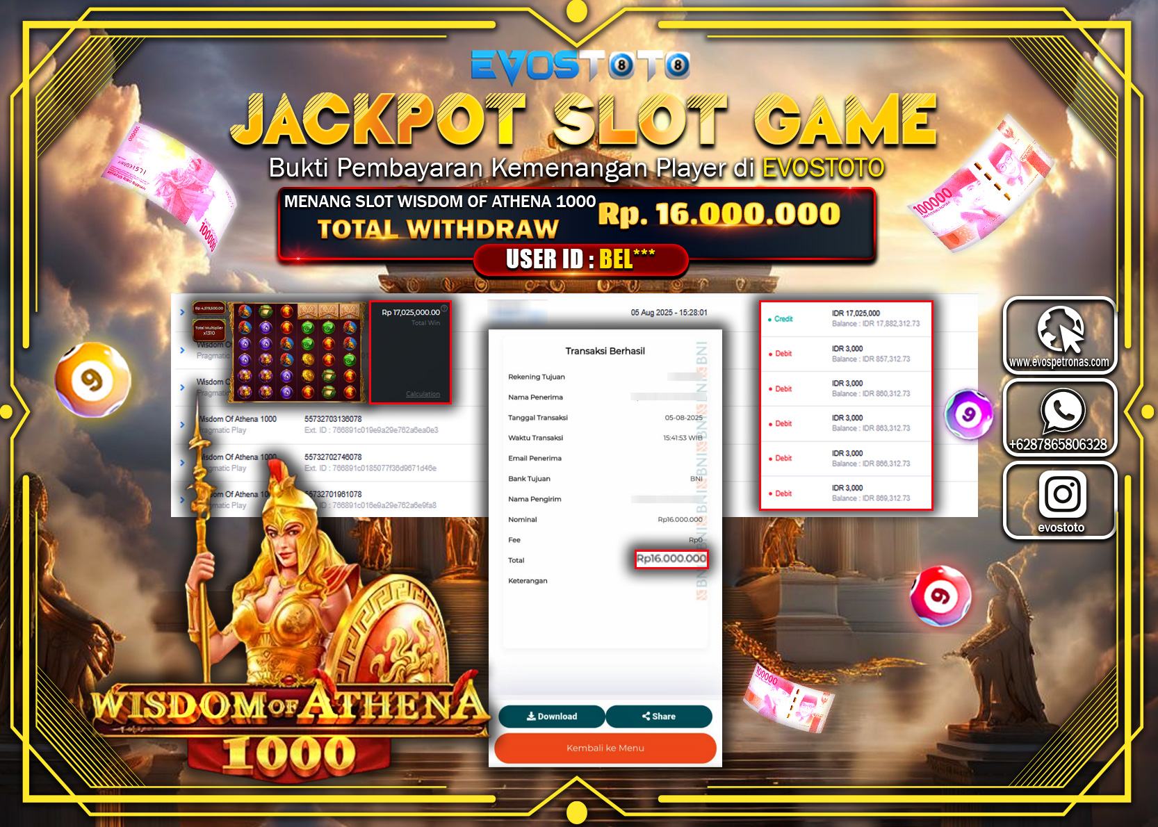 PEMBAYARAN JACKPOT SLOT WISDOM OF ATHENA Rp16.000.000 DI BAYAR LANGSUNG !