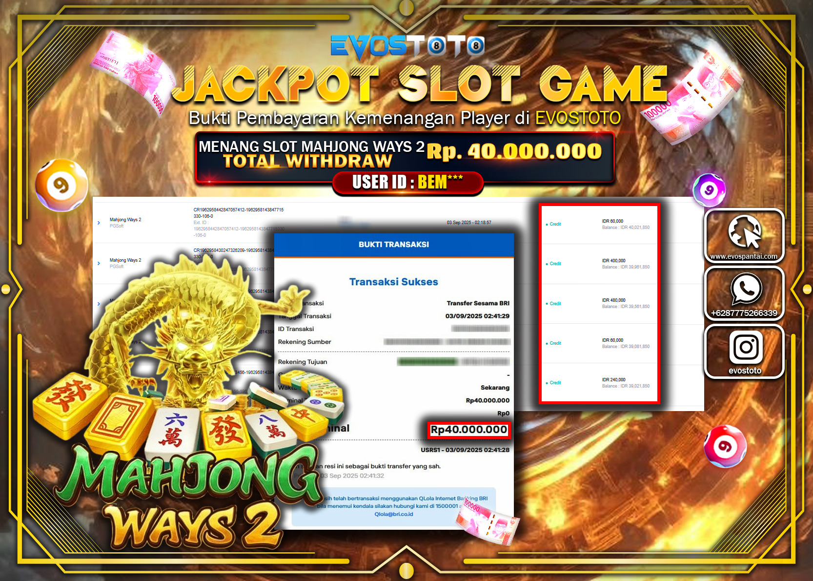 PEMBAYARAN JACKPOT SLOT MAHJONG WAYS 2 Rp40.000.000 DI BAYAR LANGSUNG !