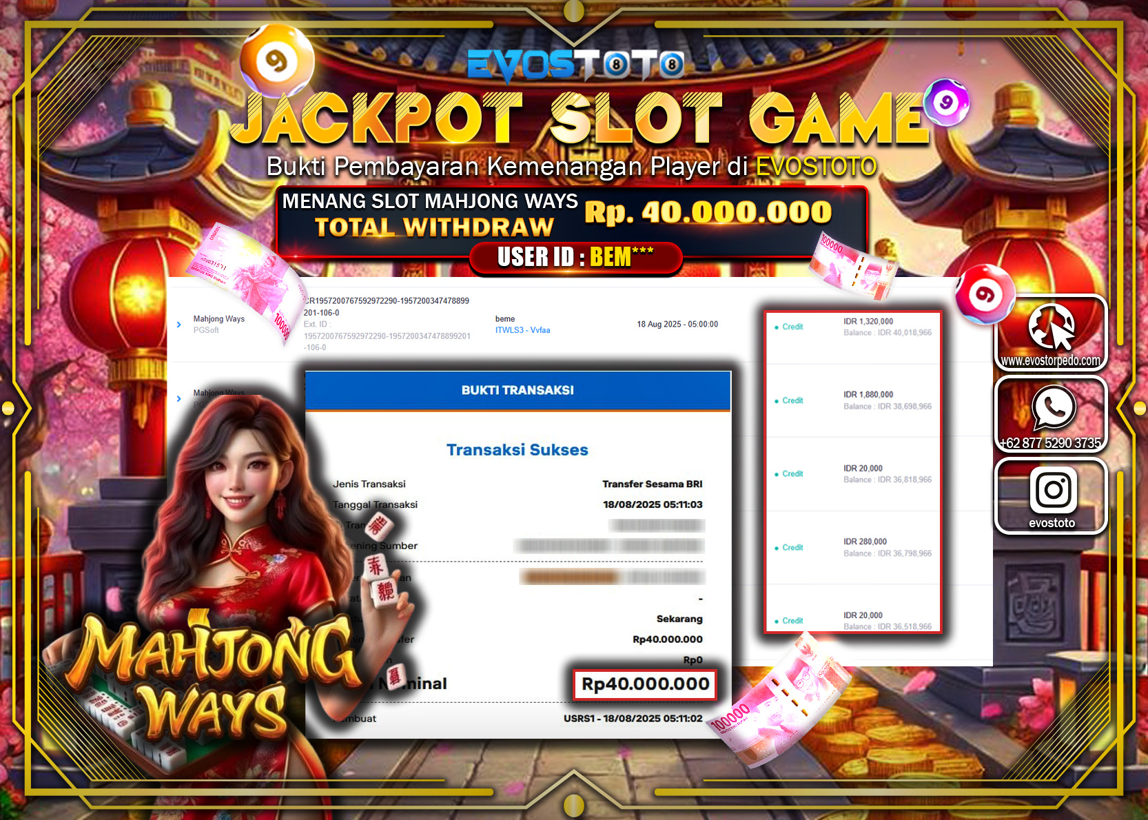 PEMBAYARAN JACKPOT SLOT MAHJONG WAYS Rp40.000.000 DI BAYAR LANGSUNG !