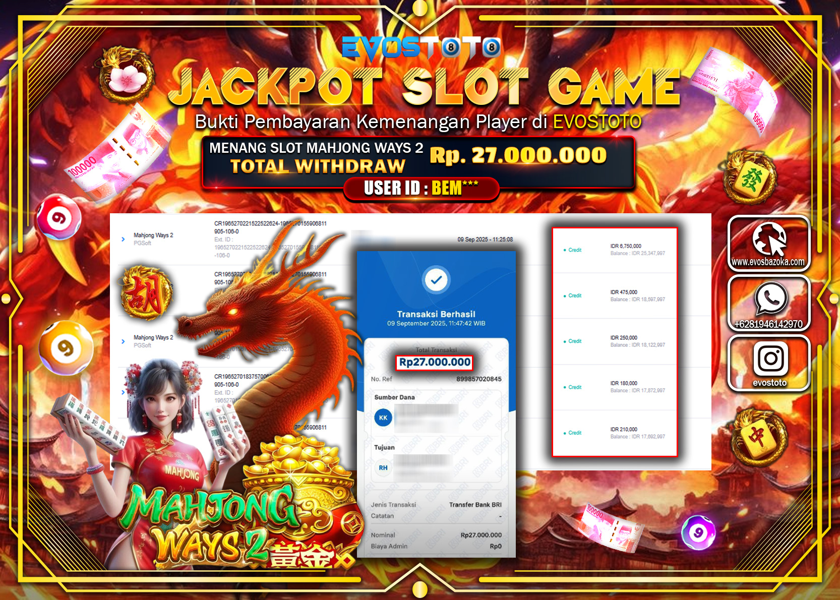 PEMBAYARAN JACKPOT SLOT MAHJONG WAYS 2  Rp27.000.000 DI BAYAR LANGSUNG !