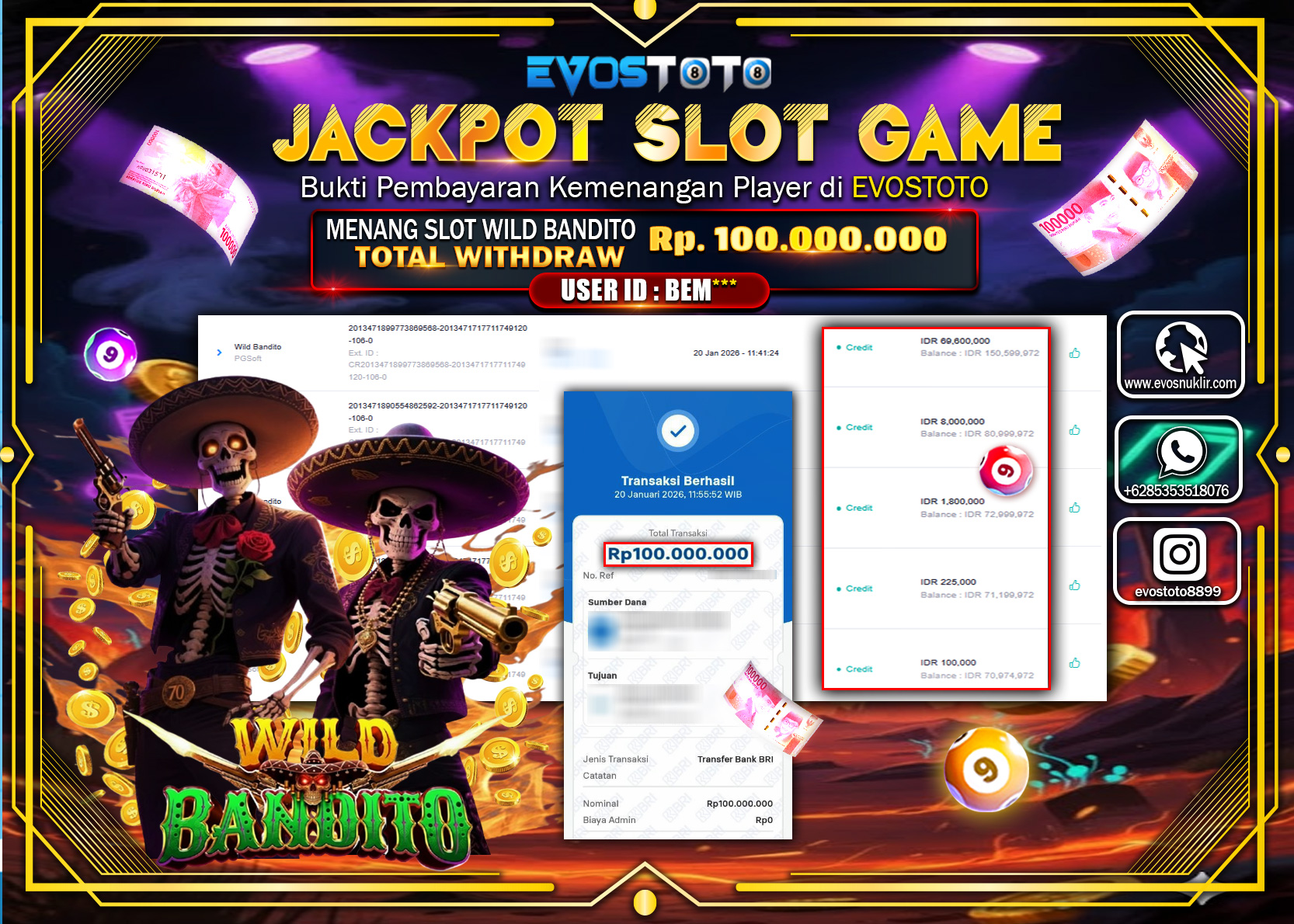 PEMBAYARAN JACKPOT SLOT WILD BANDITO Rp.100.000.000 DI BAYAR LANGSUNG !