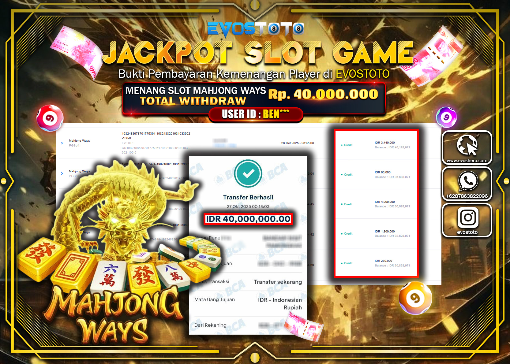 PEMBAYARAN JACKPOT SLOT MAHJONG WAYS Rp40.000.000 DI BAYAR LANGSUNG !