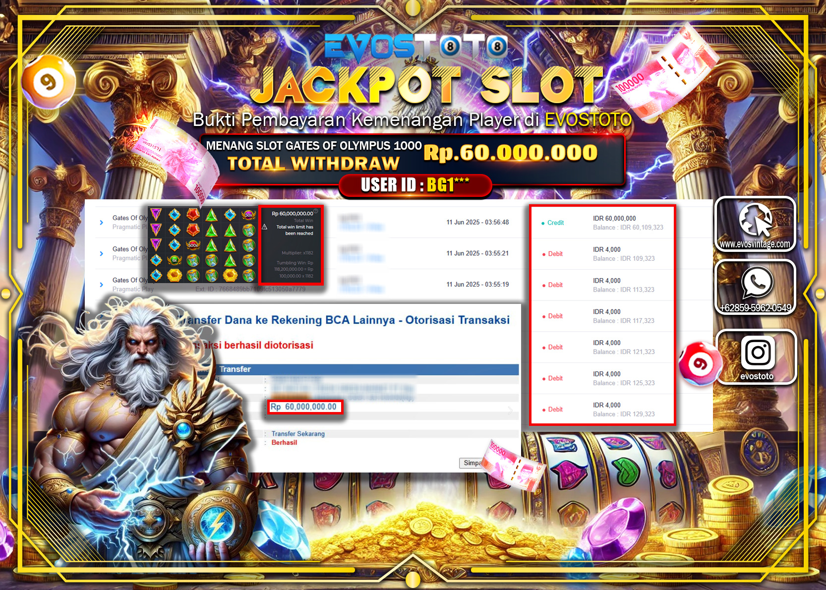 PEMBAYARAN JACKPOT SLOT GATES OF OLYMPUS 1000 Rp60.000.000 DI BAYAR LANGSUNG !