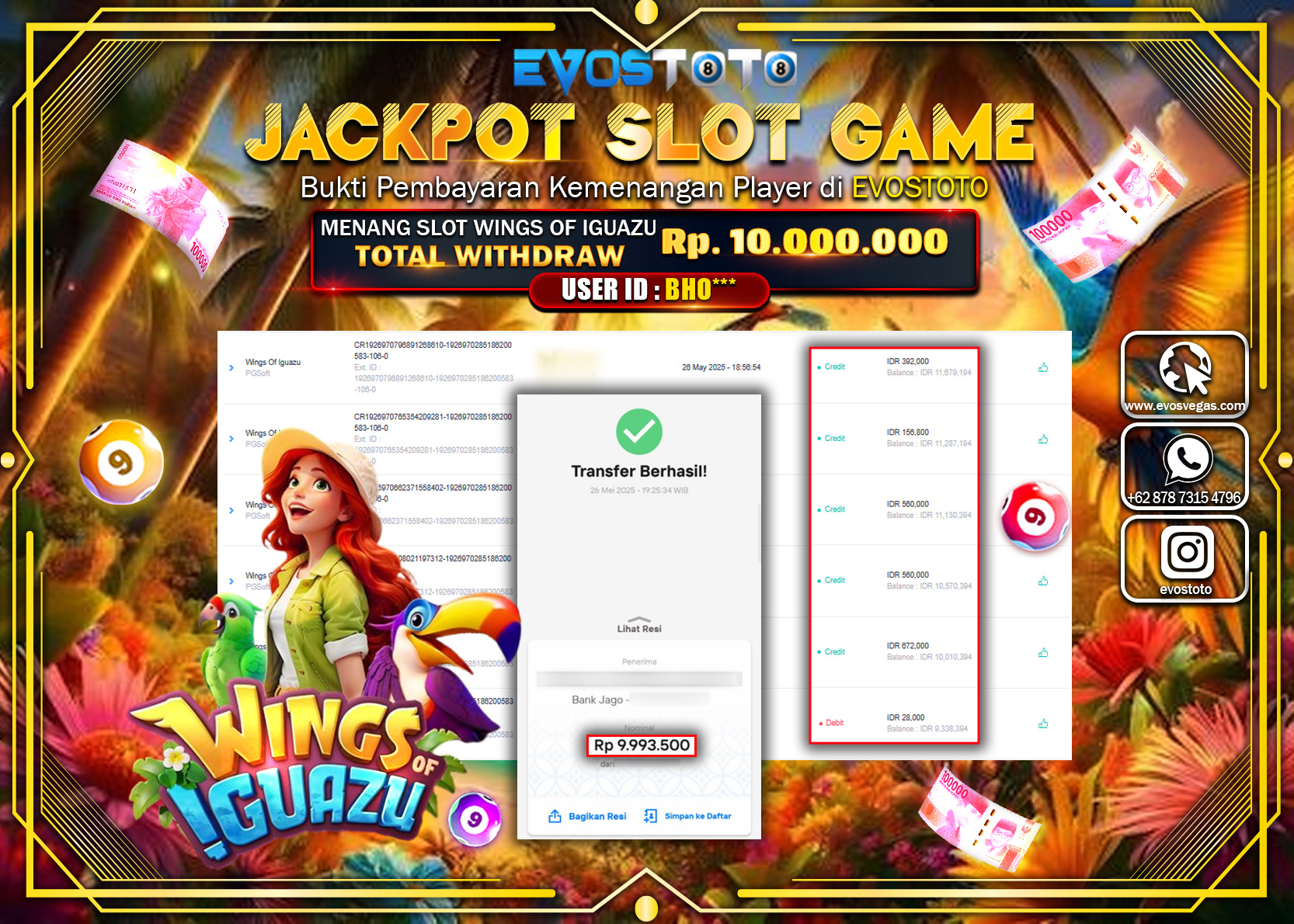 PEMBAYARAN JACKPOT SLOT WINGS OF IGUAZU Rp10.000.000 DI BAYAR LANGSUNG !