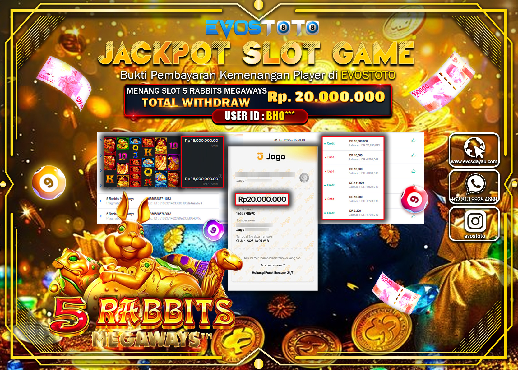 PEMBAYARAN JACKPOT SLOT 5 RABBITS MEGAWAYS Rp20.000.000 DI BAYAR LANGSUNG !