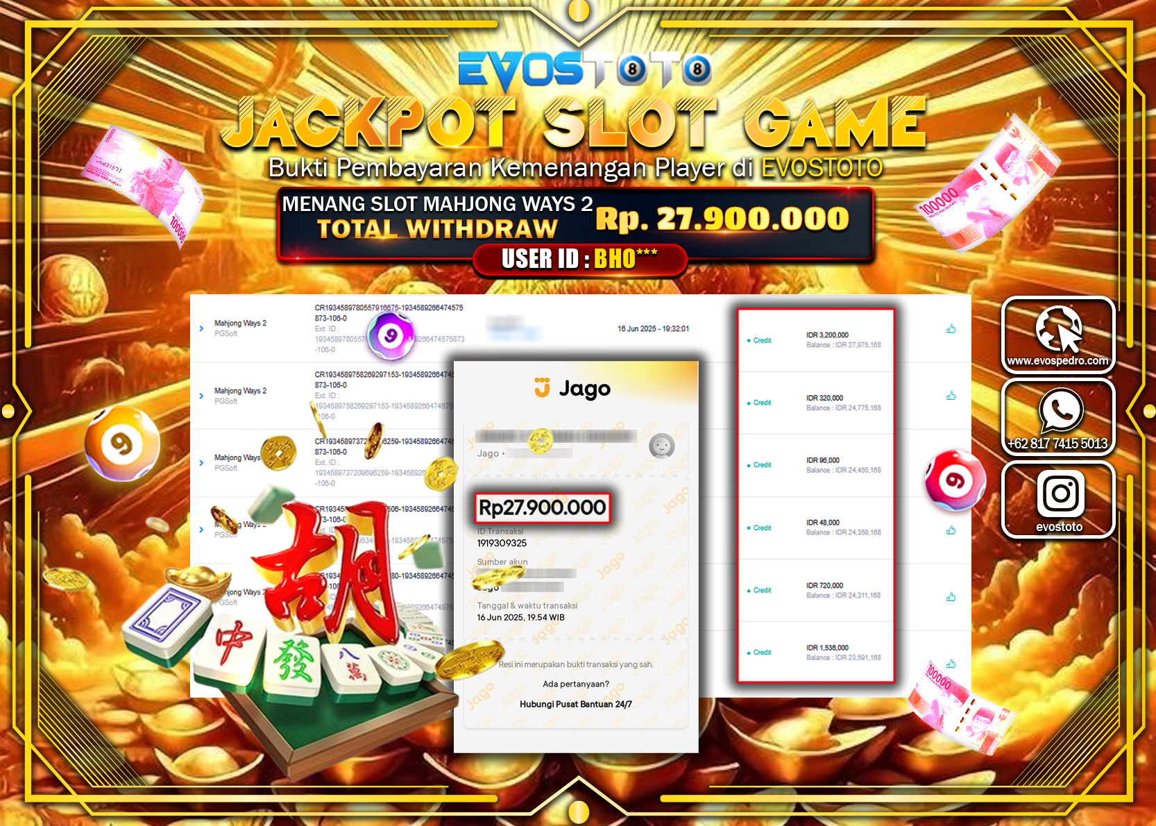 PEMBAYARAN JACKPOT SLOT MAHJONG WAYS 2 RP27.900.000 DI BAYAR LANGSUNG !