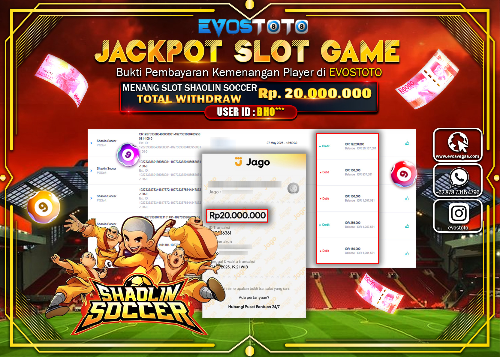 PEMBAYARAN JACKPOT SLOT SHAOLIN SOCCER Rp20.000.000 DI BAYAR LANGSUNG !