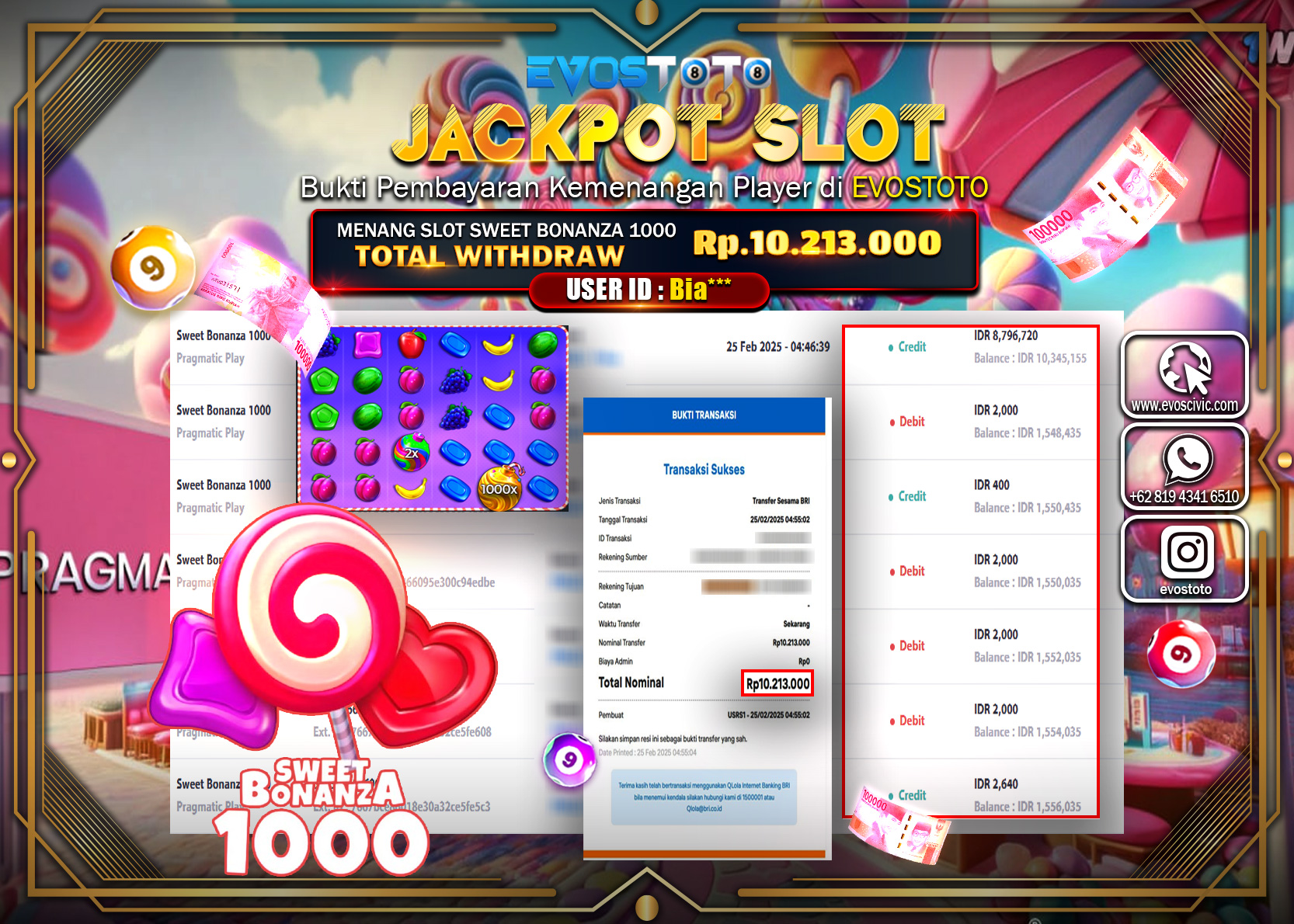 PEMBAYARAN JACKPOT SLOT SWEET BONANZA 1000 Rp.10.213.000 DI BAYAR LANGSUNG !