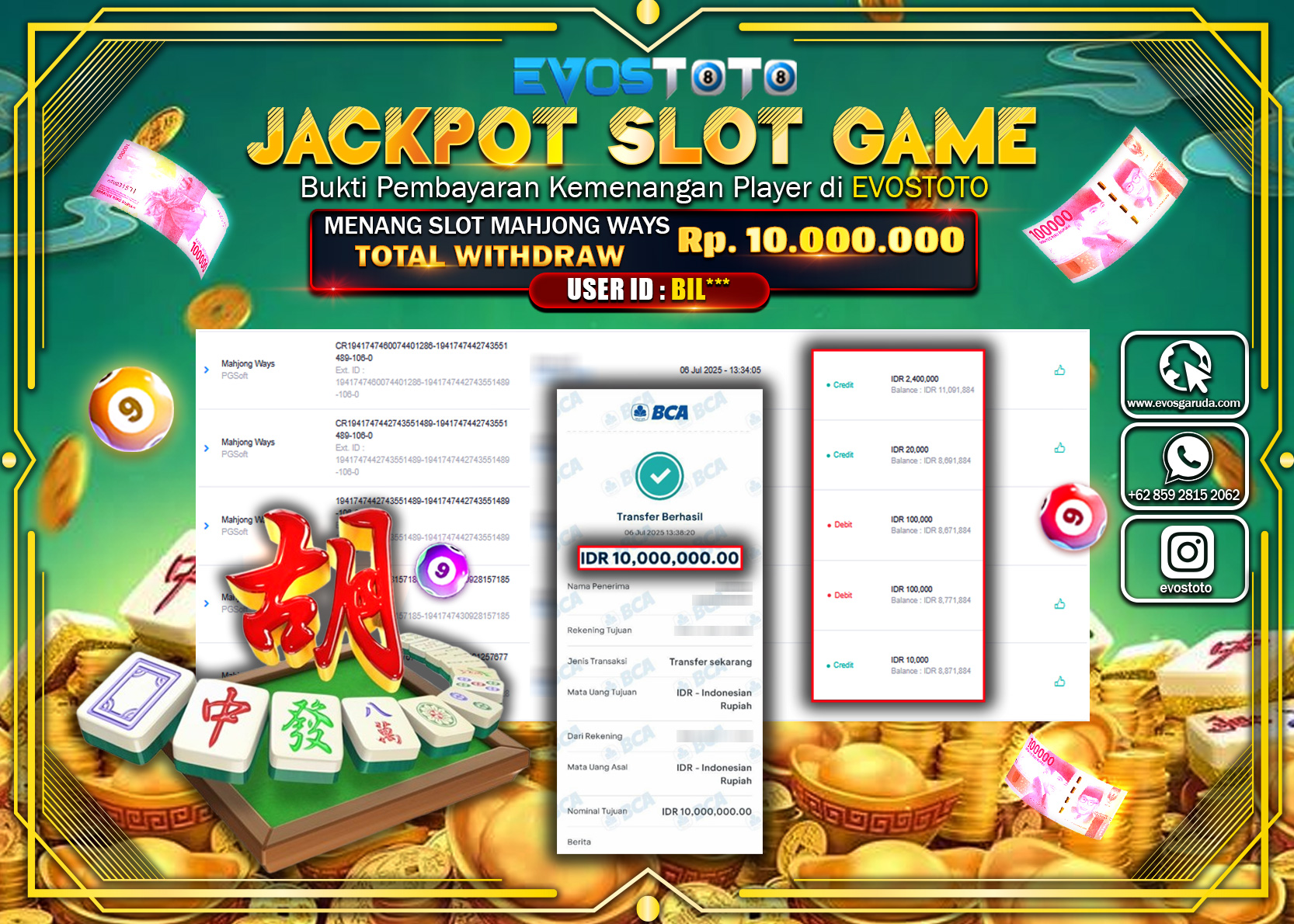 PEMBAYARAN JACKPOT SLOT MAHJONG WAYS RP10.000.000 DI BAYAR LANGSUNG !