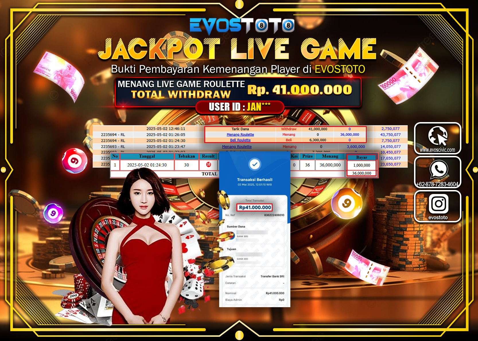 PEMBAYARAN JACKPOT LIVE GAME ROULETTE Rp.41.000.000 DI BAYAR LANGSUNG !