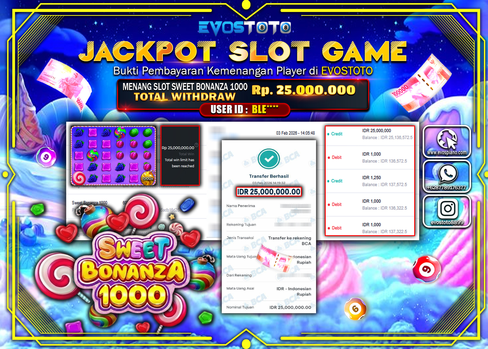 PEMBAYARAN JACKPOT SLOT SWEET BONANZA 1000 Rp.25.000.000 DI BAYAR LANGSUNG !