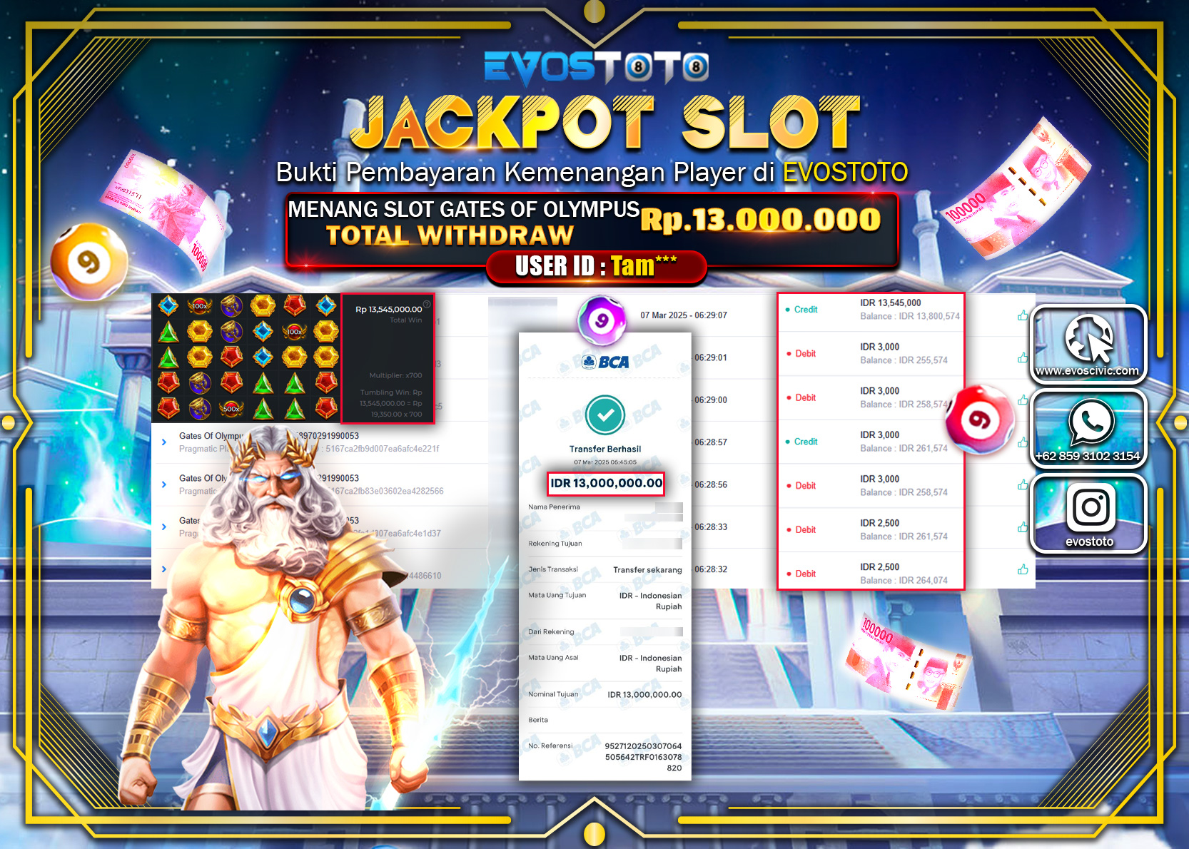 PEMBAYARAN JACKPOT SLOT GATES OF OLYMPUS Rp.13.000.000 DI BAYAR LANGSUNG !