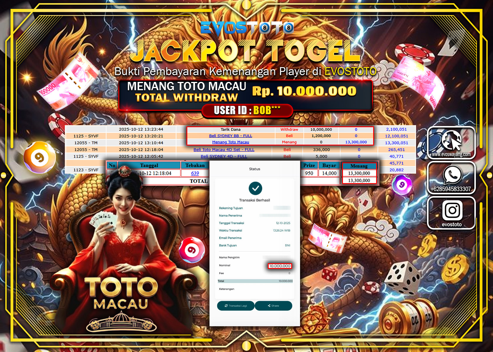 PEMBAYARAN JACKPOT TOGEL TOTO MACAU 4D  Rp10.000.000 DI BAYAR LANGSUNG !