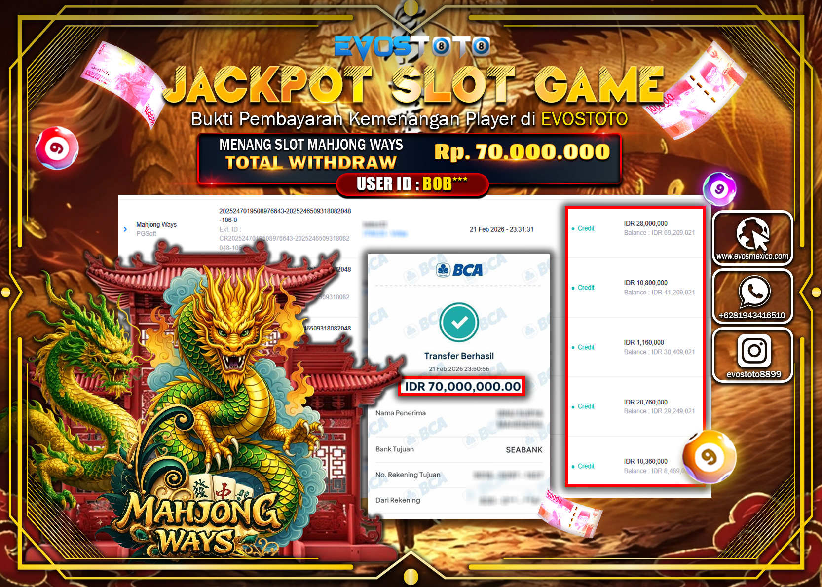 PEMBAYARAN JACKPOT SLOT MAHJONG WAYS Rp.70.000.000 DI BAYAR LANGSUNG !