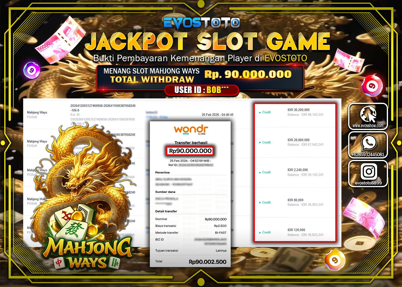 PEMBAYARAN JACKPOT SLOT MAHJONG WAYS Rp.90.000.000 DI BAYAR LANGSUNG !