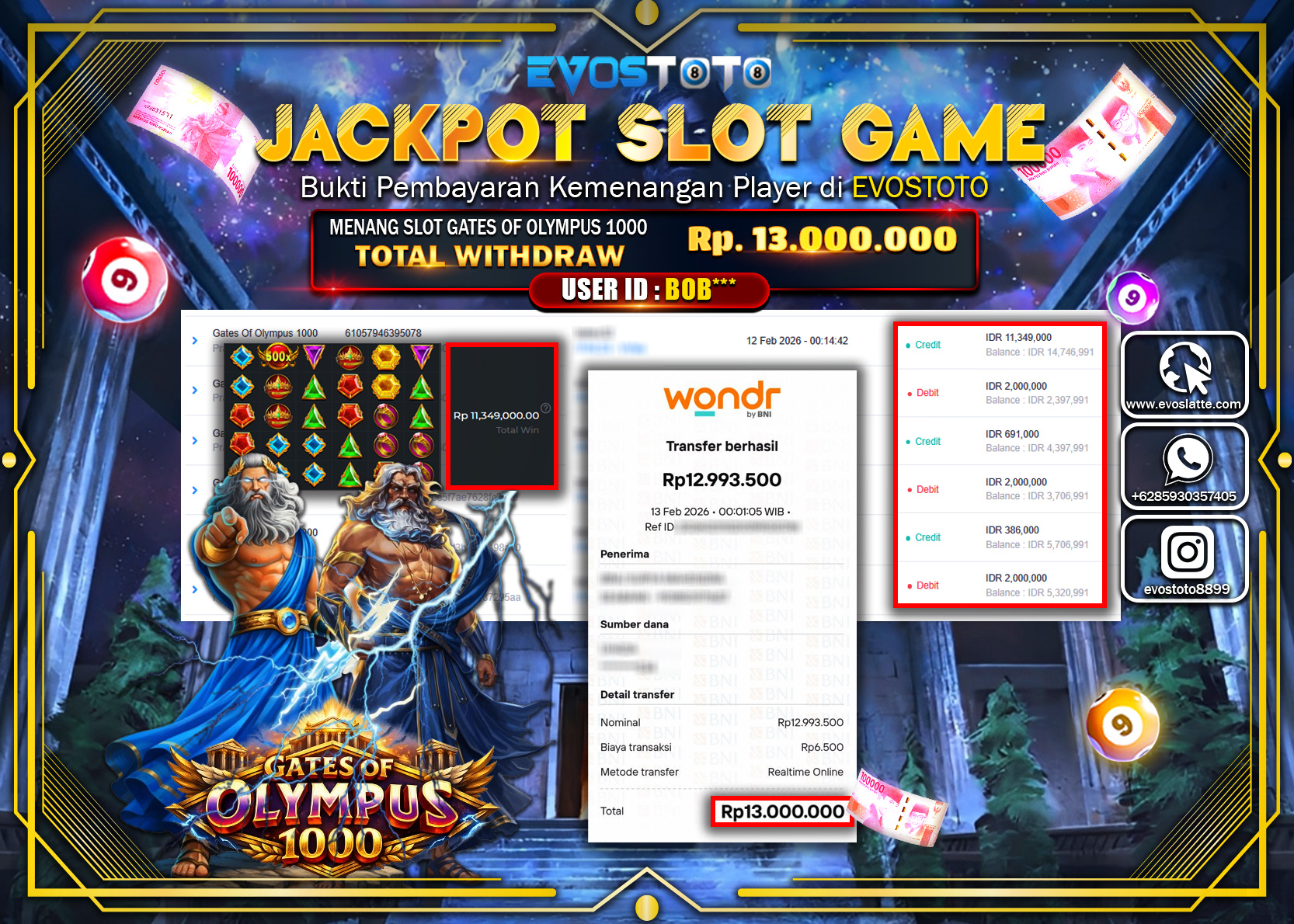 PEMBAYARAN JACKPOT SLOT GATES OF OLYMPUS 1000 Rp.13.000.000 DI BAYAR LANGSUNG !
