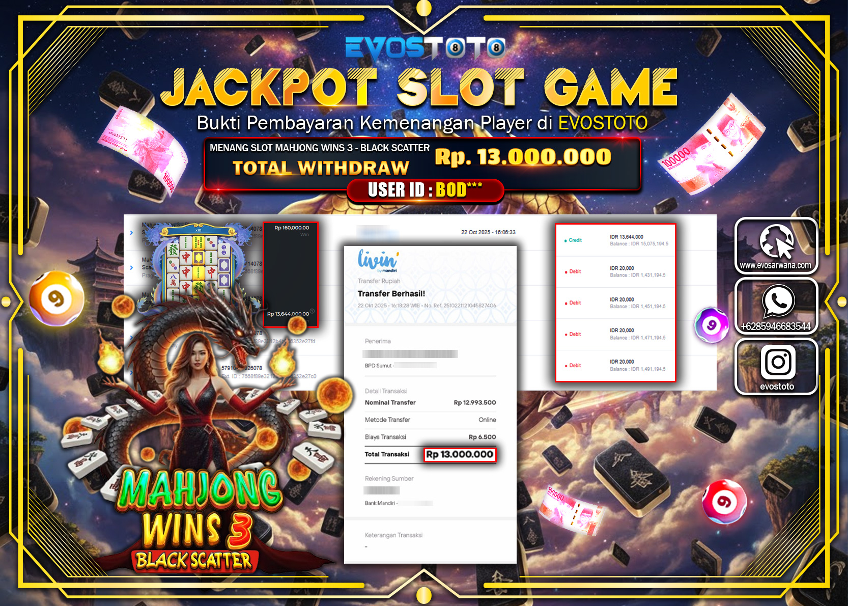 PEMBAYARAN JACKPOT SLOT MAHJONG WINS 3 Rp13.000.000 DI BAYAR LANGSUNG !