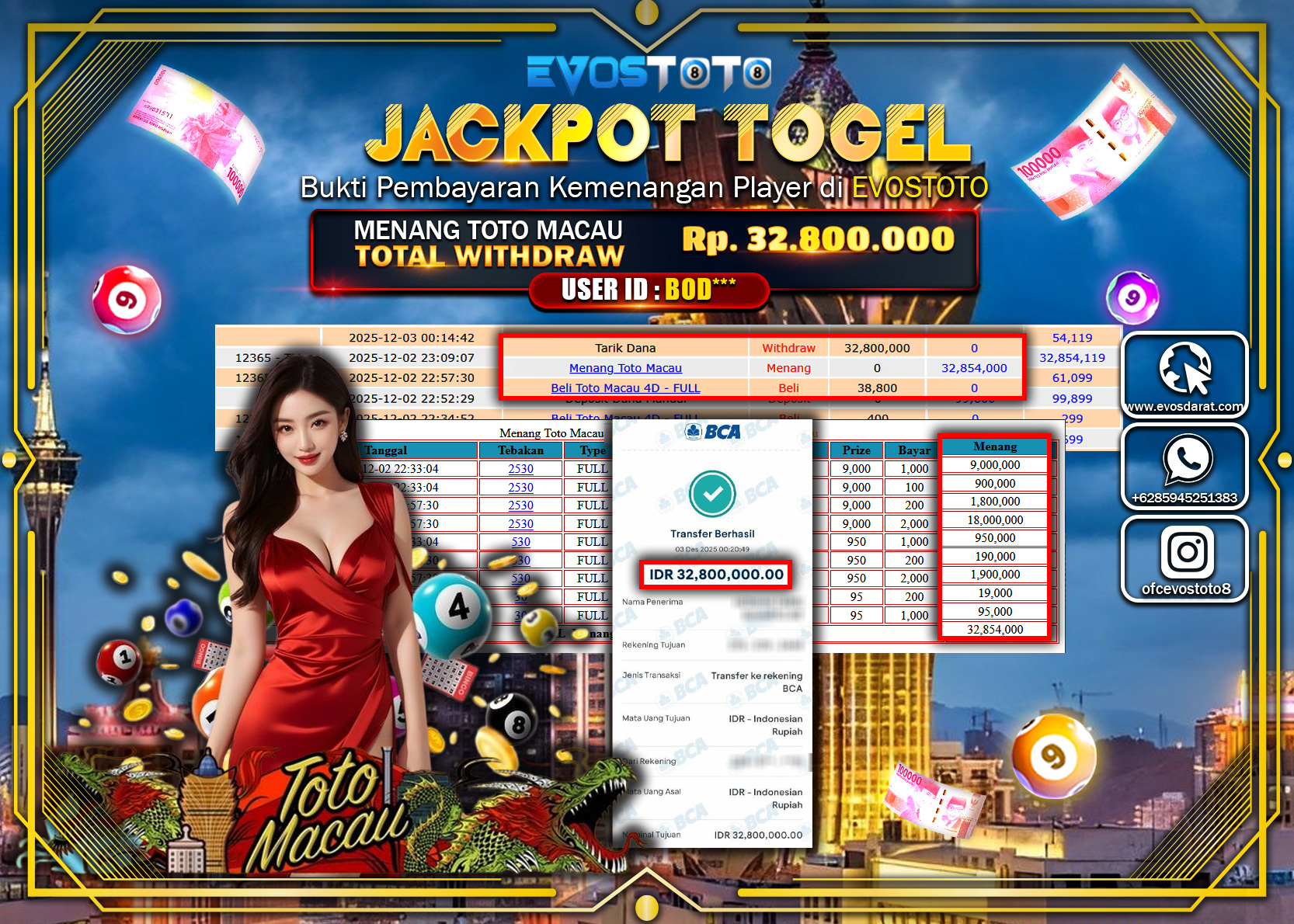 PEMBAYARAN JACKPOT TOGEL TOTO MACAU Rp.32.800.000 DI BAYAR LANGSUNG !