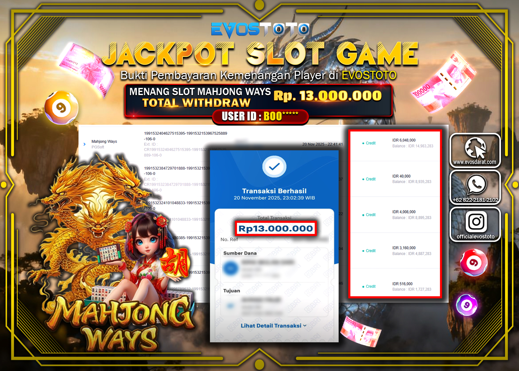 PEMBAYARAN JACKPOT SLOT MAHJONG WAYS  Rp13.000.000 DI BAYAR LANGSUNG !