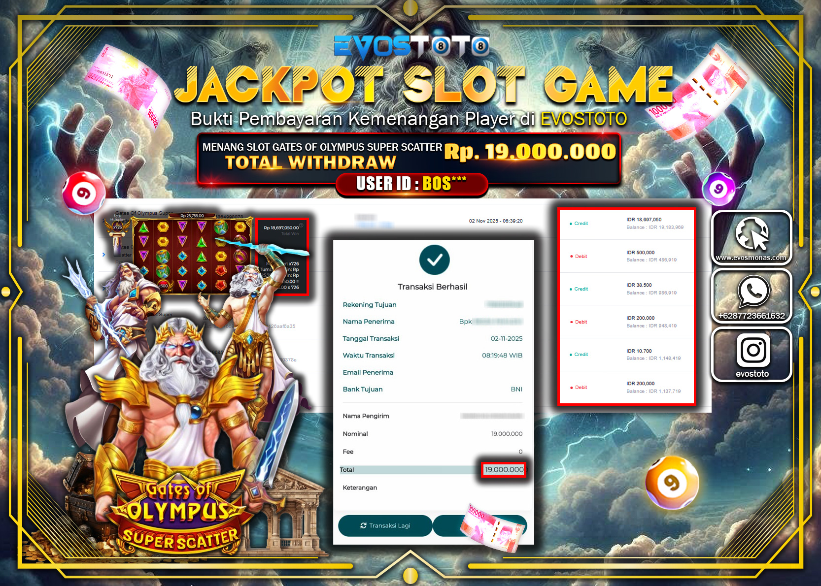 PEMBAYARAN JACKPOT SLOT GATES OF OLYMPUS SUPER SCATTER Rp19.000.000 DI BAYAR LANGSUNG !