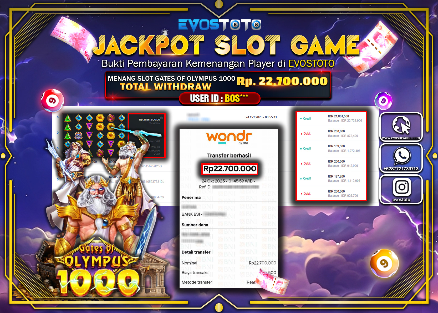 PEMBAYARAN JACKPOT SLOT GATES OF OLYMPUS 1000 Rp22.700.000 DI BAYAR LANGSUNG !