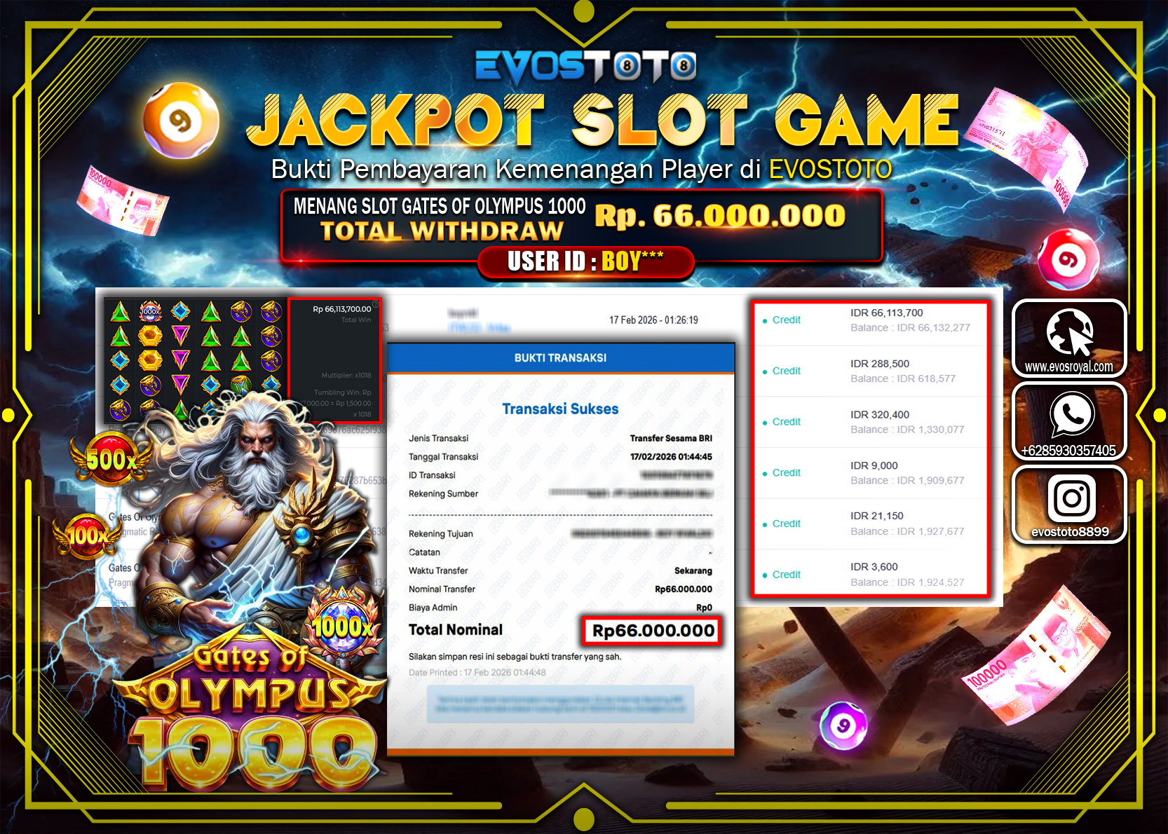 PEMBAYARAN JACKPOT SLOT GATES OF OLYMPUS 1000 Rp.66.000.000 DI BAYAR LANGSUNG !