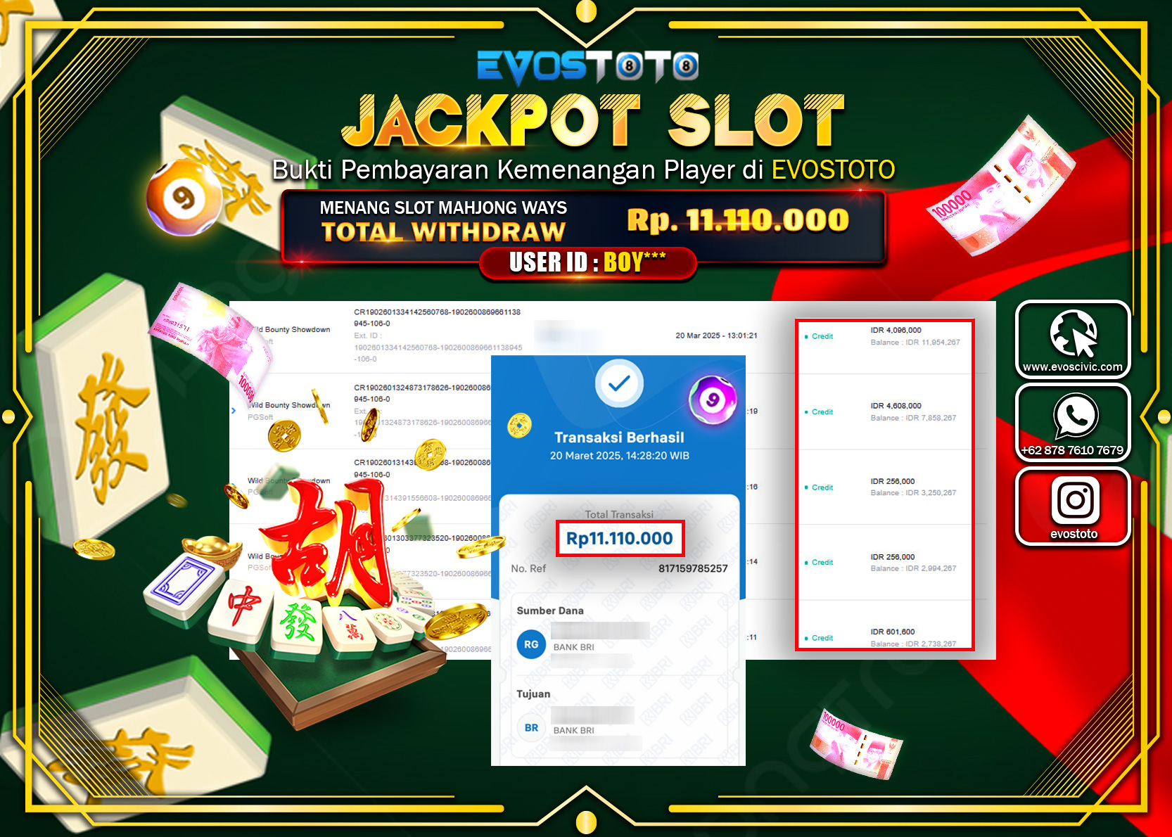 PEMBAYARAN JACKPOT SLOT MAHJJONG WAYS Rp.11.110.000 DI BAYAR LANGSUNG !