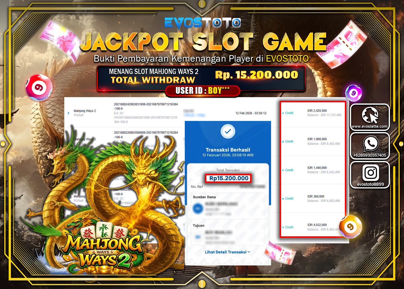PEMBAYARAN JACKPOT SLOT MAHJONG WAYS 2 Rp.15.200.000 DI BAYAR LANGSUNG !