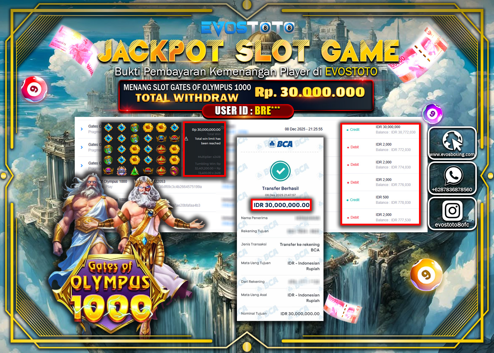 PEMBAYARAN JACKPOT SLOT GATES OF OLYMPUS 1000 Rp.30.000.000 DI BAYAR LANGSUNG !