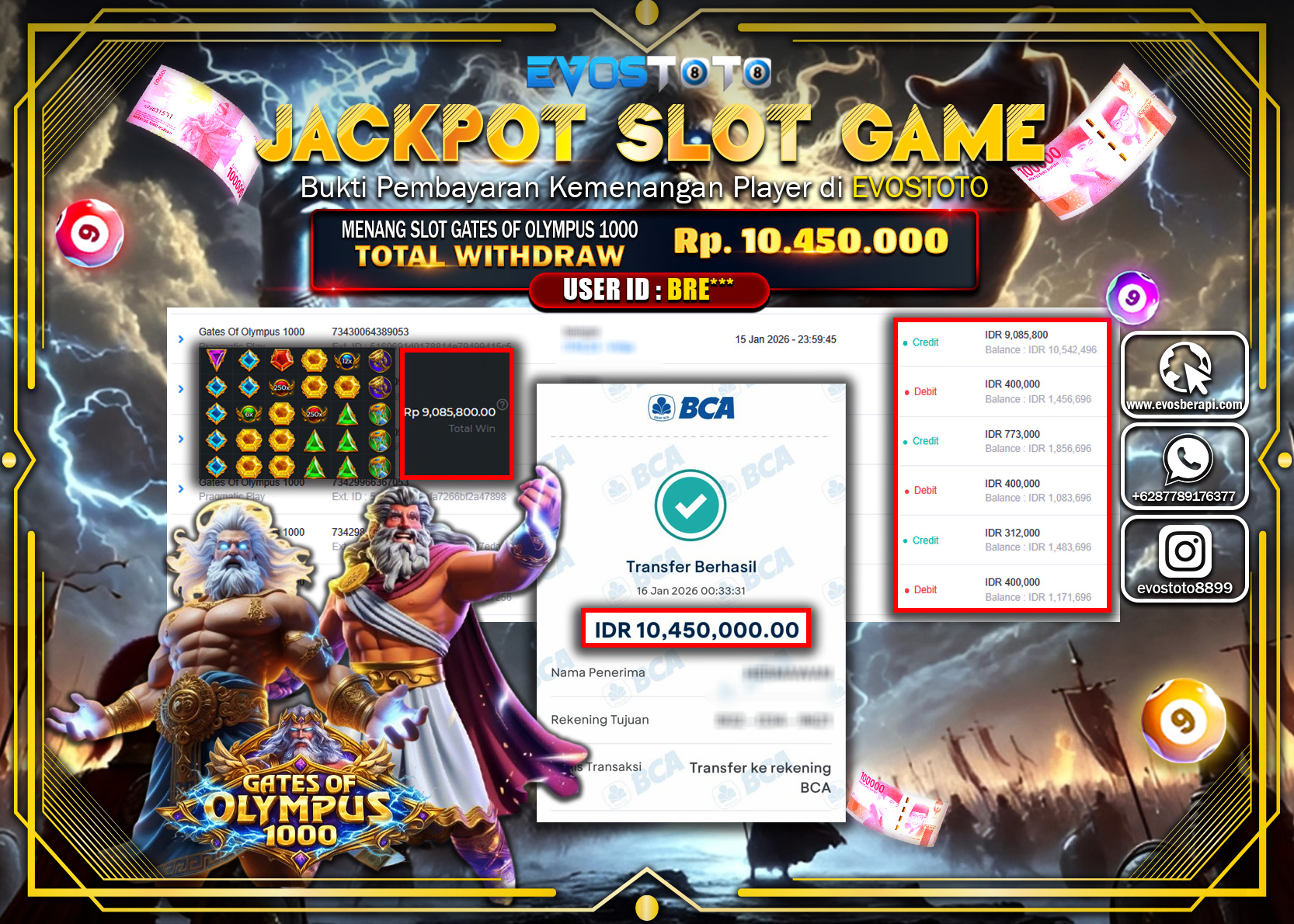 PEMBAYARAN JACKPOT SLOT GATES OF OLYMPUS 1000 Rp.10.450.000 DI BAYAR LANGSUNG !