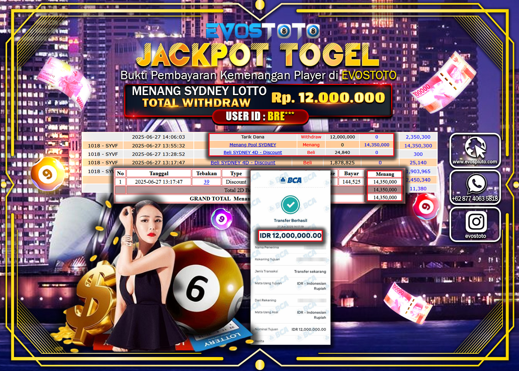 PEMBAYARAN JACKPOT TOGEL SYDNEY LOTTO RP12.000.000 DI BAYAR LANGSUNG !